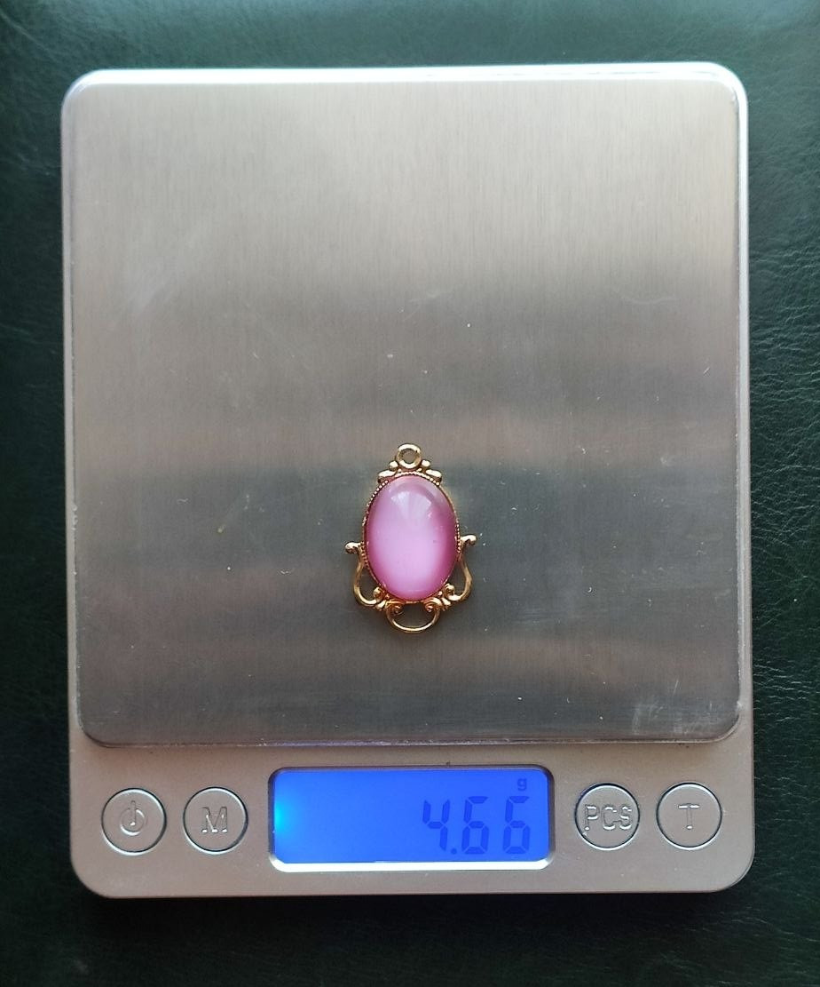 Vintage 1980 Soviet Gold-Tone Pendant Odessa Jewelry Factory USSR Pink Cabochon
