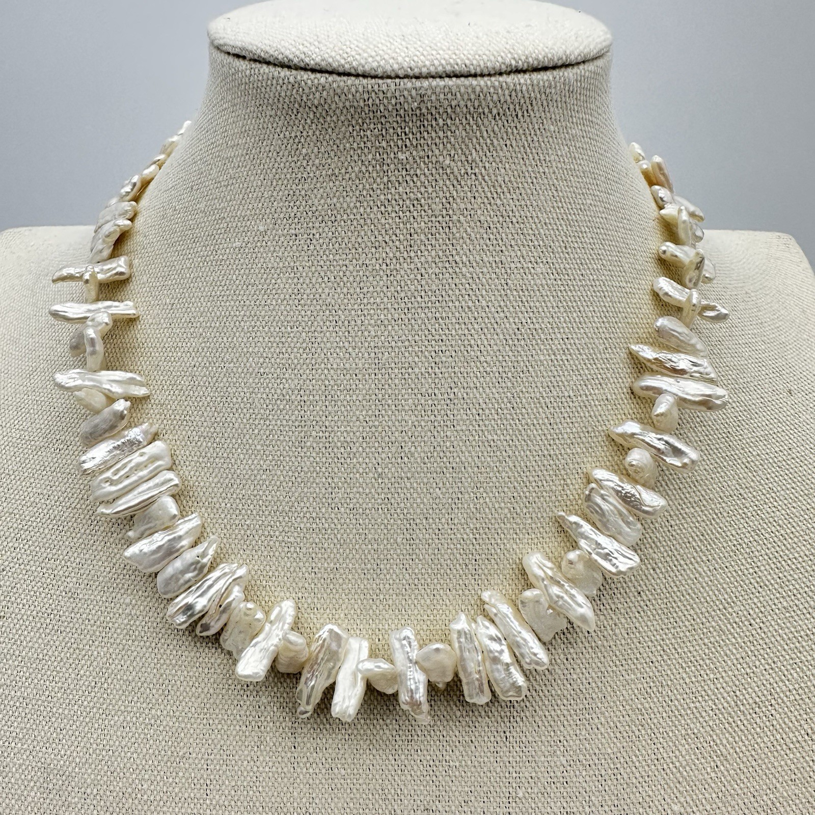 Vtg Pippa Baroque Stick Pearl Necklace Sterling Silver 18 Inch Artisan Statement