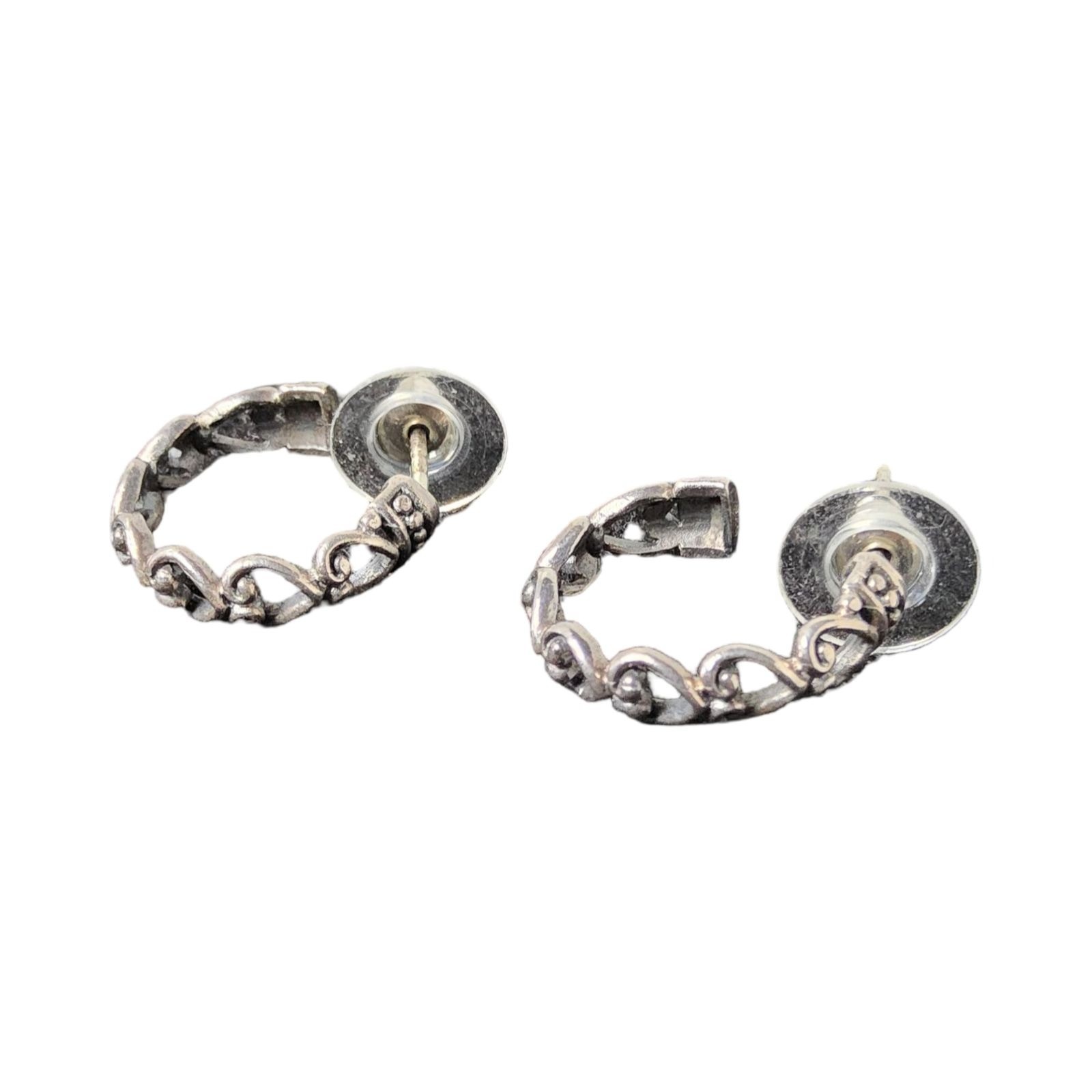 Vintage 1950’s Sterling Silver Scroll Pattern Push Back Hoop Earrings