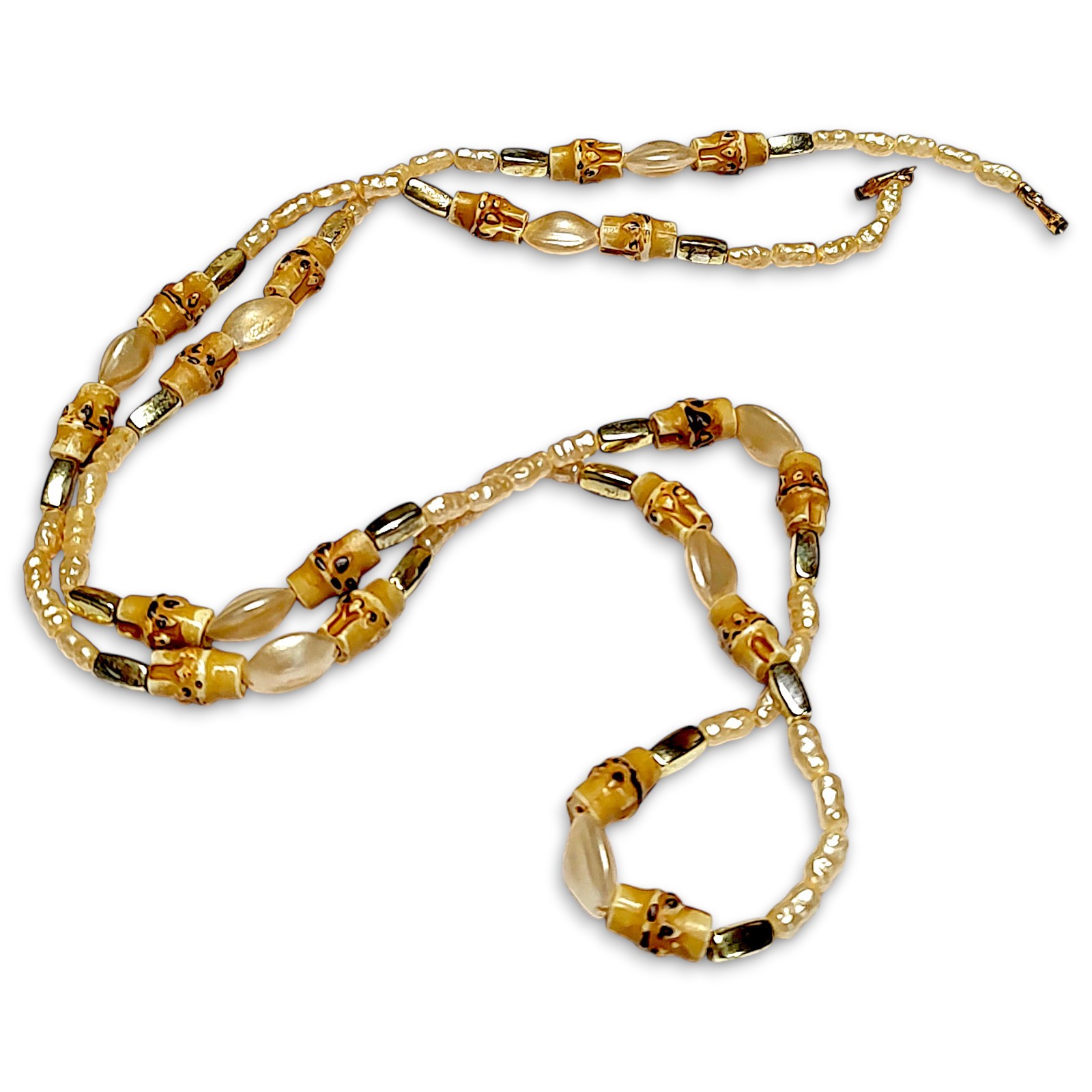 VTG Abalone Beaded Coastal Beachy Surfer Hawaiian Statement Necklace 31.5″