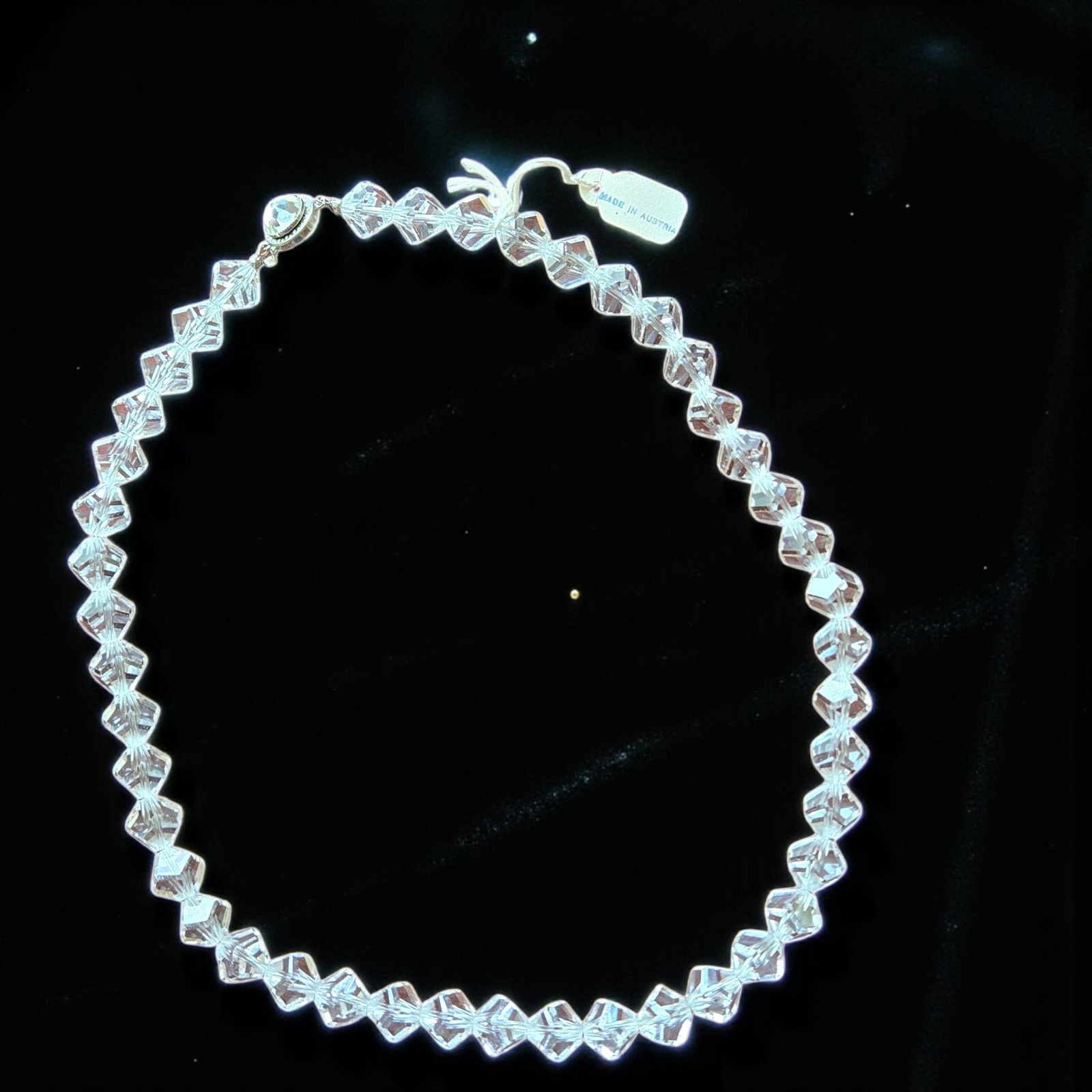 Vtg Austrian Crystal Glass Necklace Multi-faceted Bicone Beads Wedding Formal