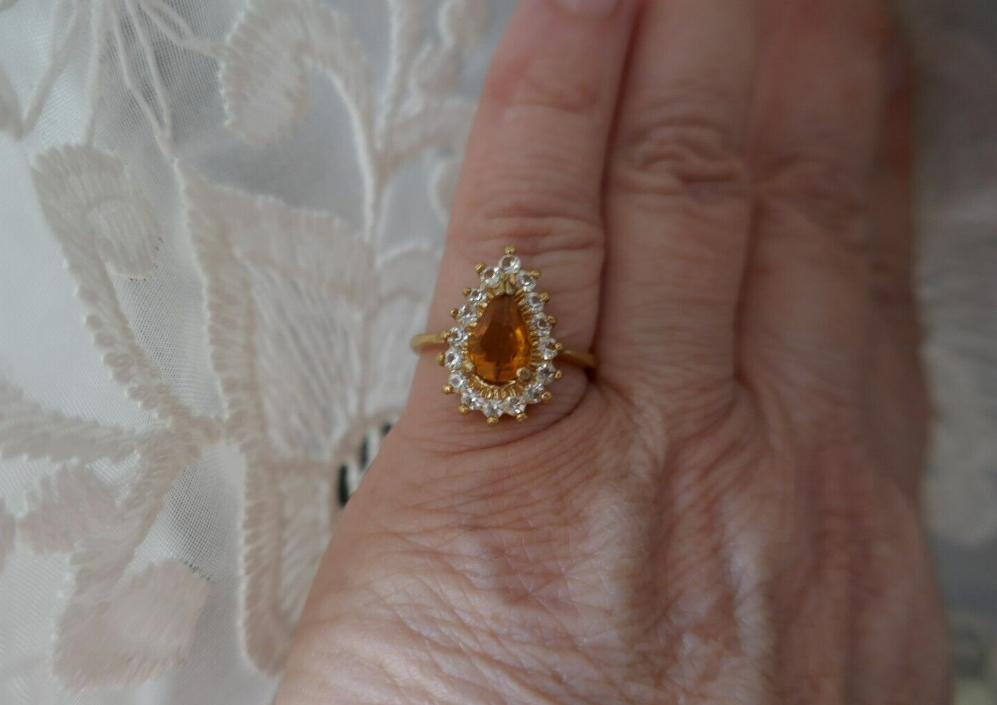 VTG Lot GP Set Citrine & Clear CZ Bracelet Pendant Necklace Enhancer Brooch Ring
