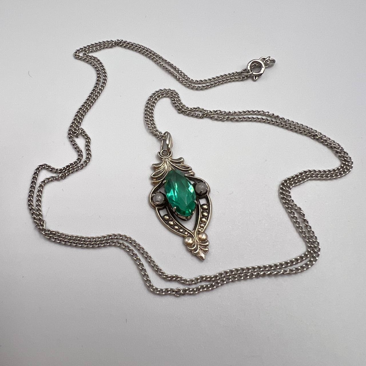Vintage Soviet Sterling Silver 875 Women’s Jewelry Chain Necklace Pendant Marked