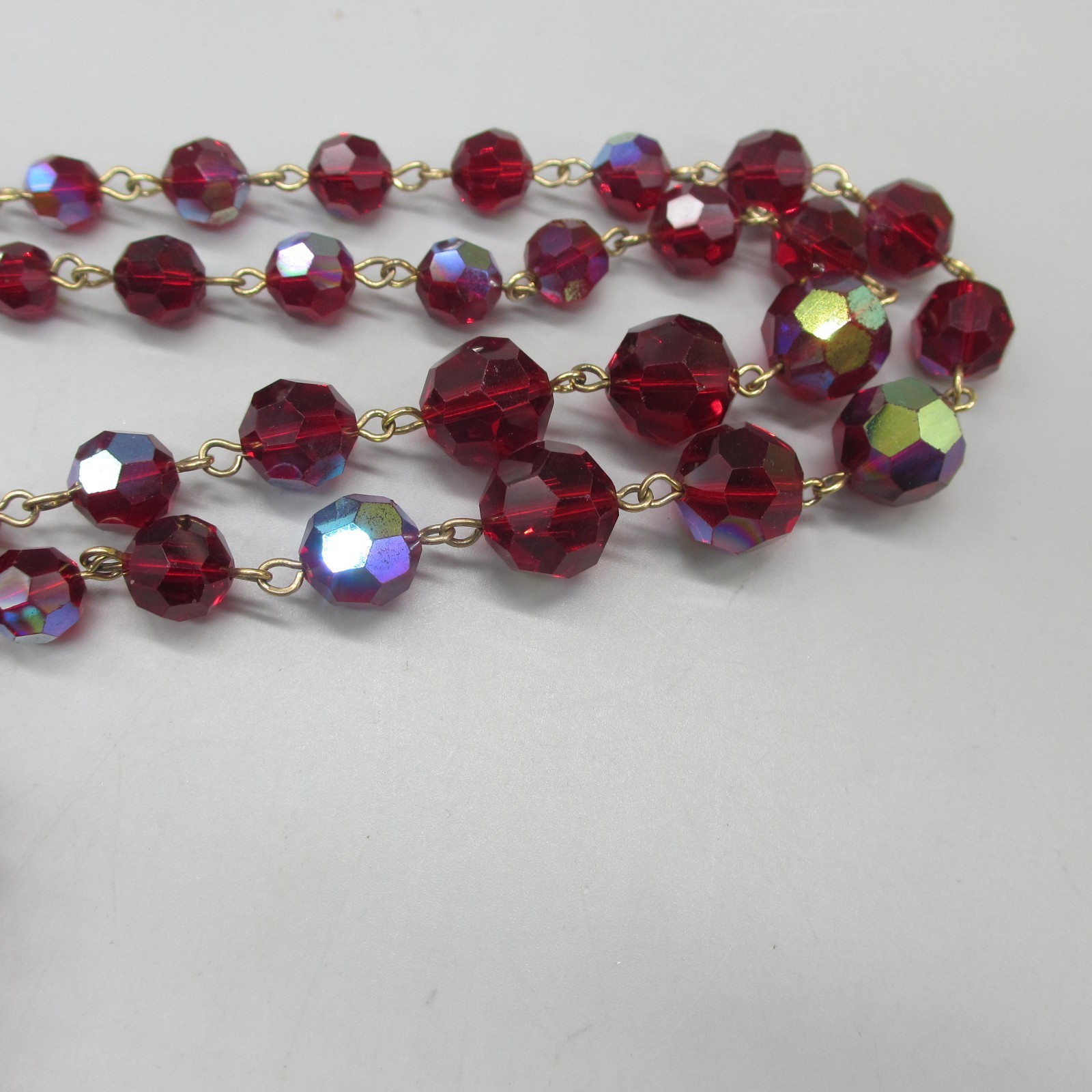 Bergere Necklace Glass AB Bead Red Festoon Tassel Rhinestone ONE MISSING RS 20″