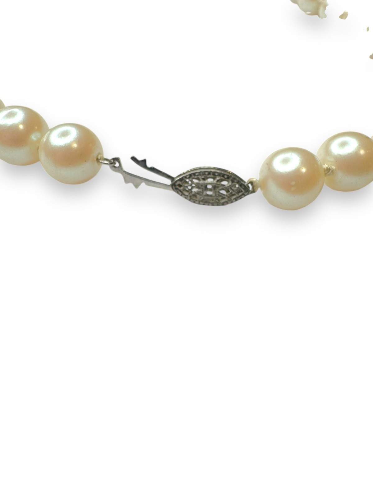Faux Pearl Necklace Sterling Silver Fish Hook Clasp Vintage 16″