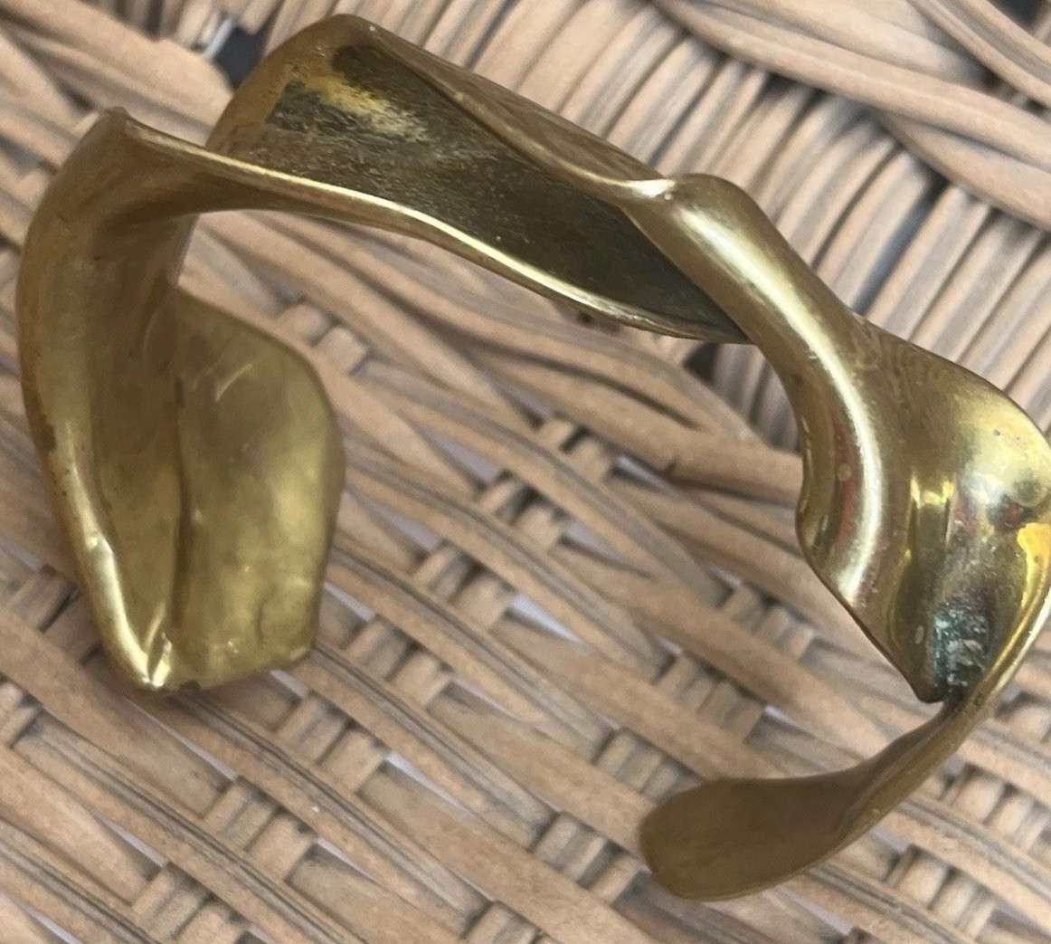Vintage Modernist Brutalist Molten Sculpted Patina Bronze Thick Cuff Bracelet