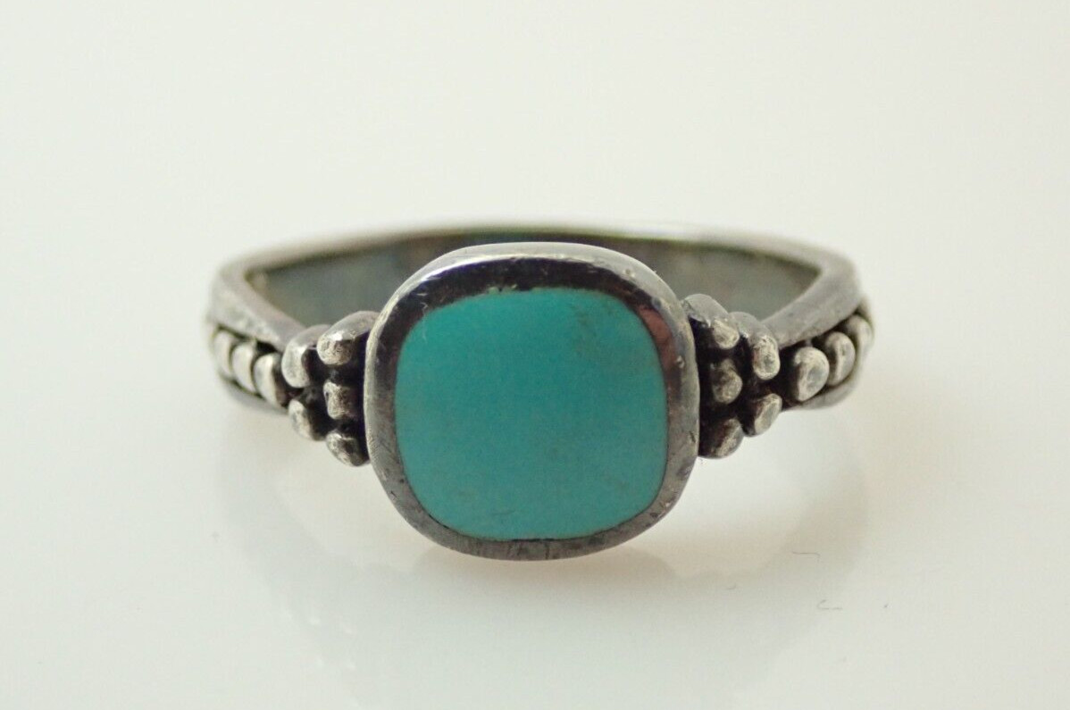 Vintage CW Designer Signed Turquoise Sterling Silver Band Ring Sz 6.5