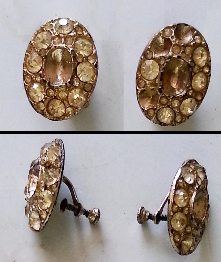 Vintage Stone Set Antique EARINGS from 1930’s 1940’s 1950’s – screw in clip