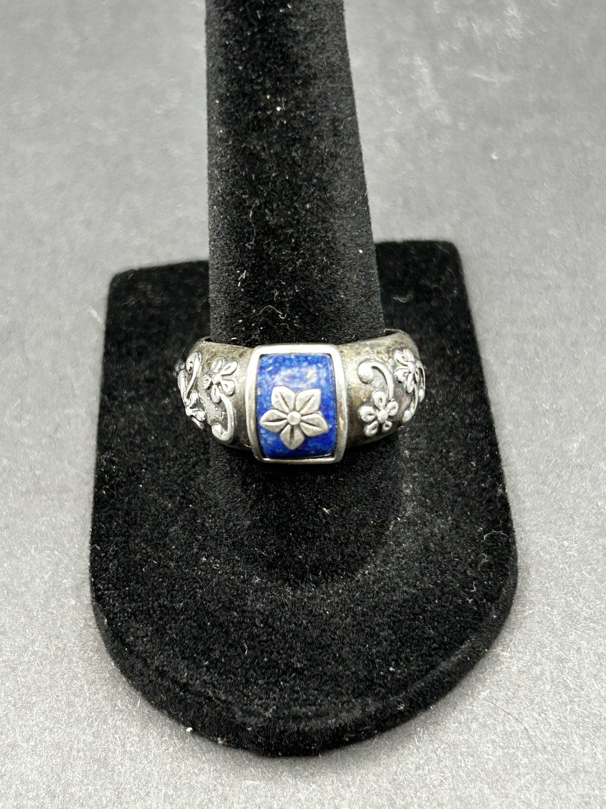 Sterling Silver Coleman CCO Chip Inlay Lapis Flower Size 8 – 7g