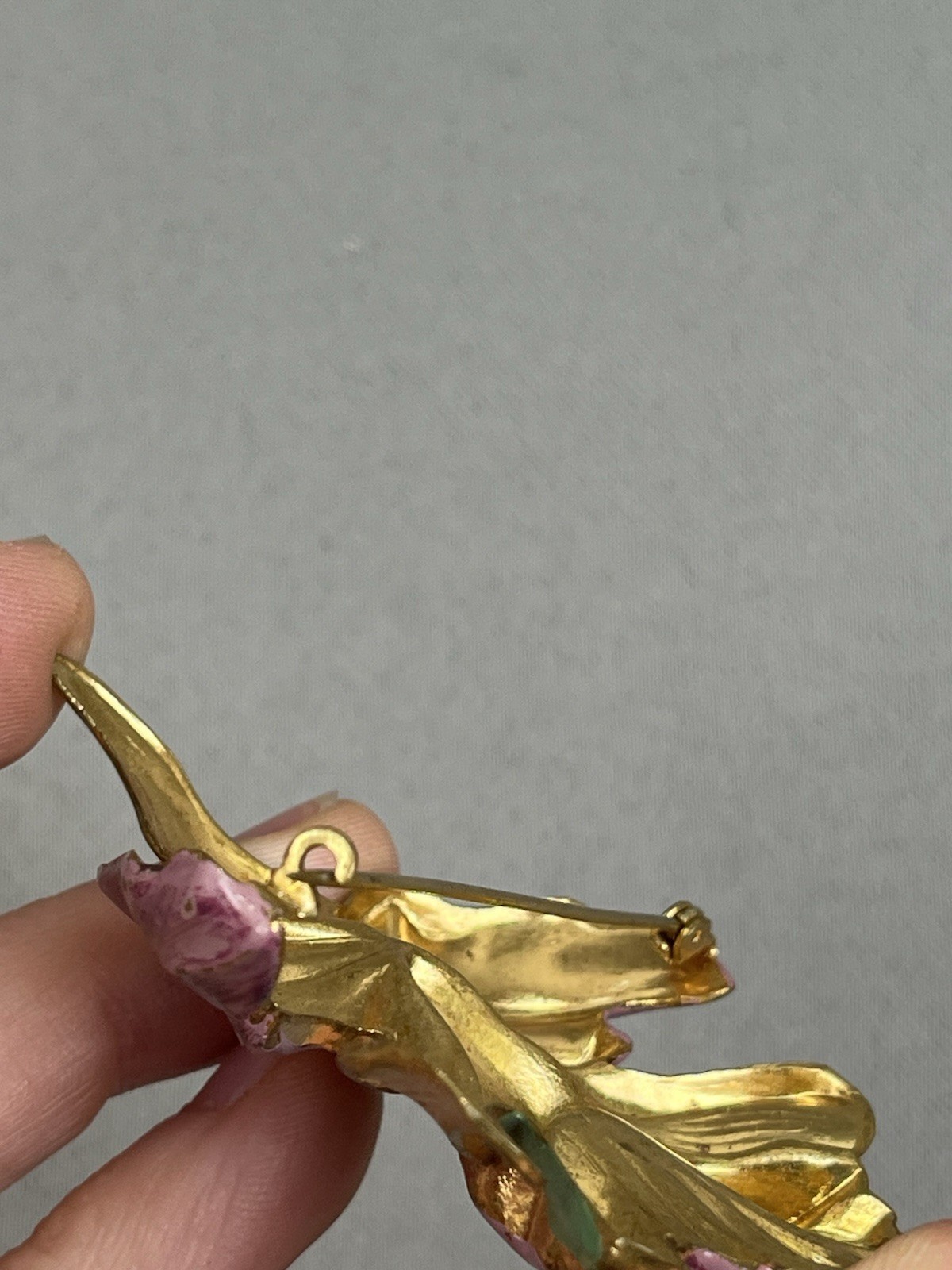Vintage Orchid Brooch Purple Gold-Tone 1950s Flower Pin Corsage Brooch Painted