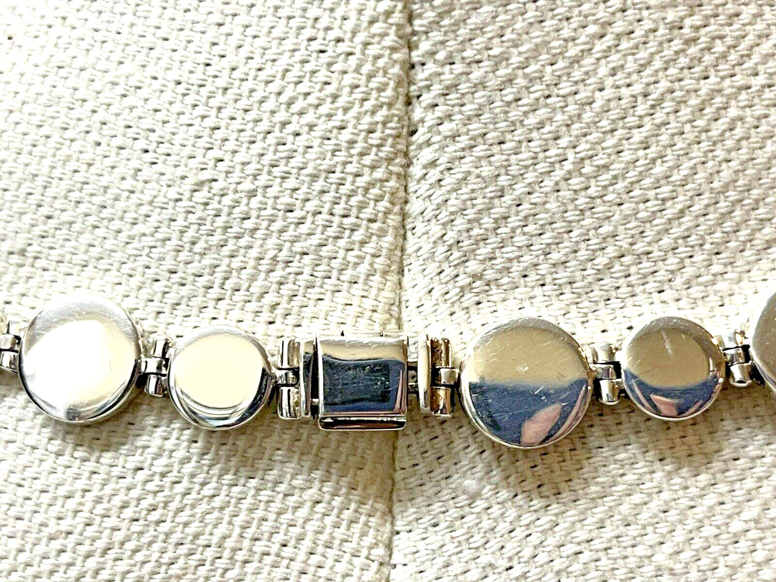 Sterling Silver Modernist Necklace Flat Coin Links 64 Grams Unsigned 18″ long
