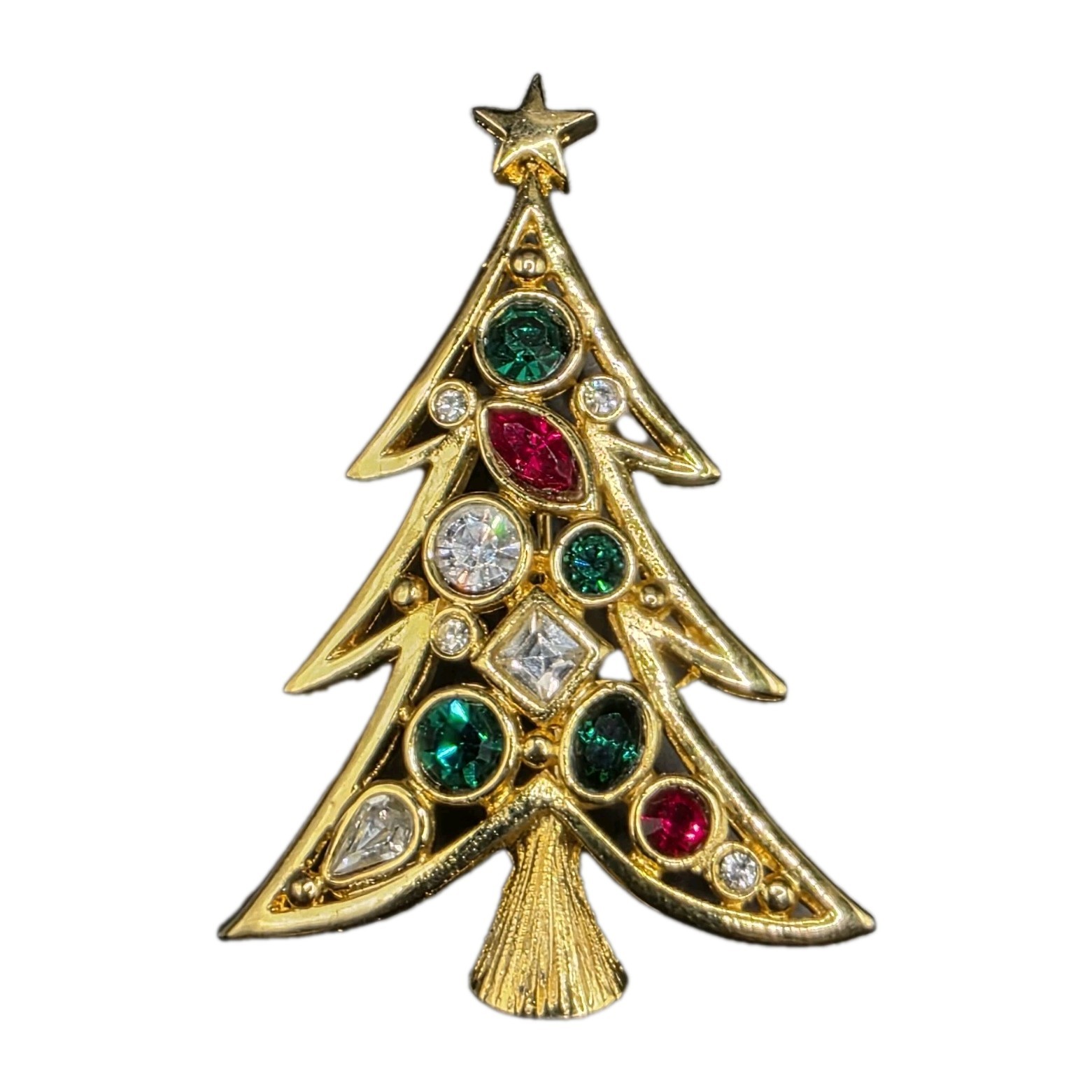 Vintage LIA LIANNA Gold Tone Rhinestone Christmas Tree Brooch