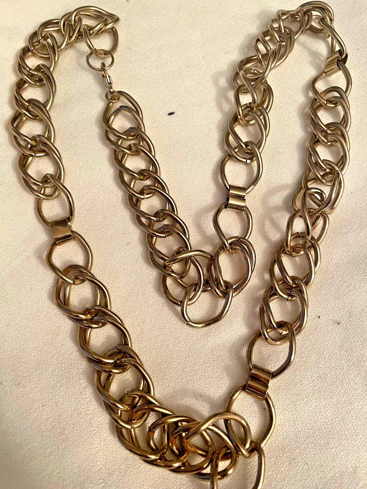 Vintage Long Gold Tone Double Link Chain Necklace very nice and unique
