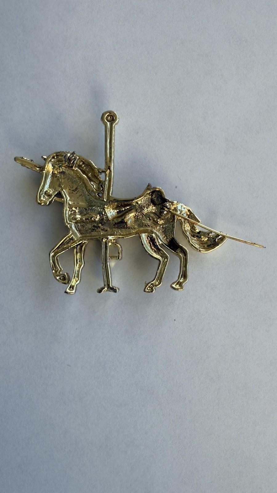 Gold Tone Carousel Unicorn Horse Brooch Pin Mythical Fantasy Jewelry