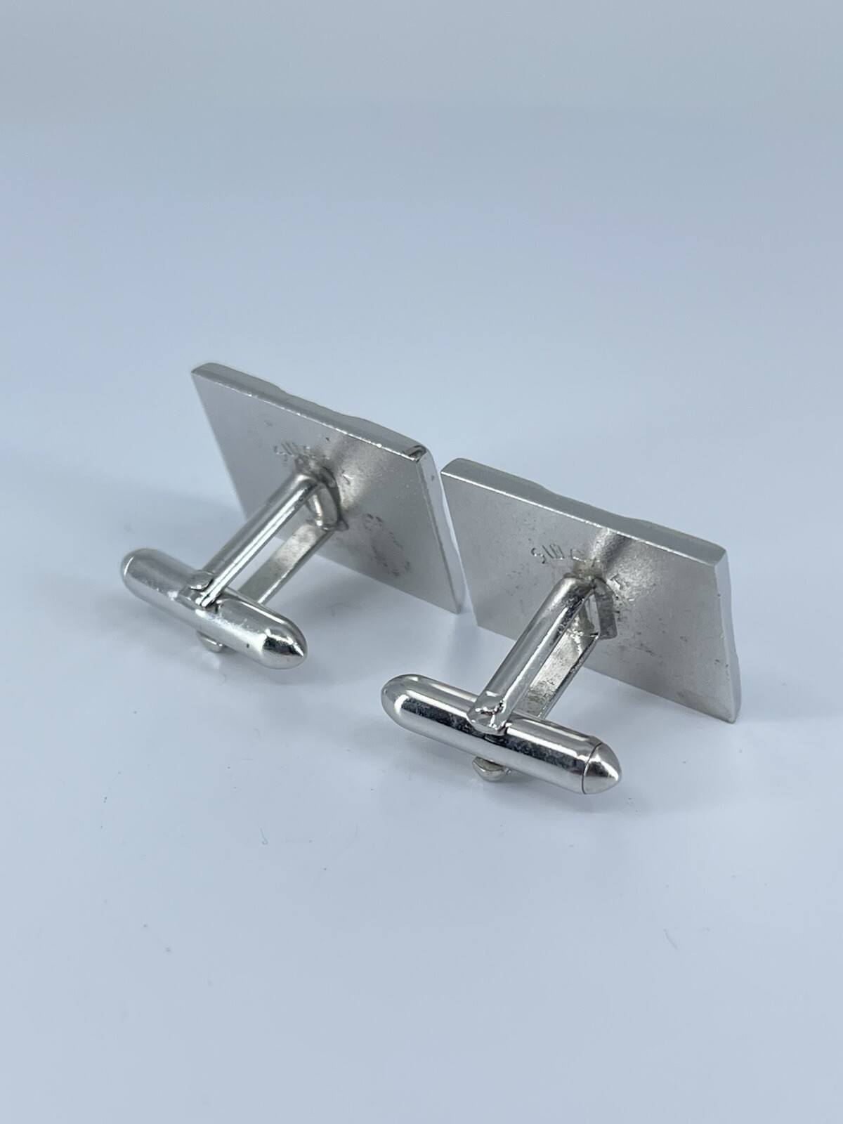 Swank rectangle cufflinks red rhinestone brushed polished silver tone