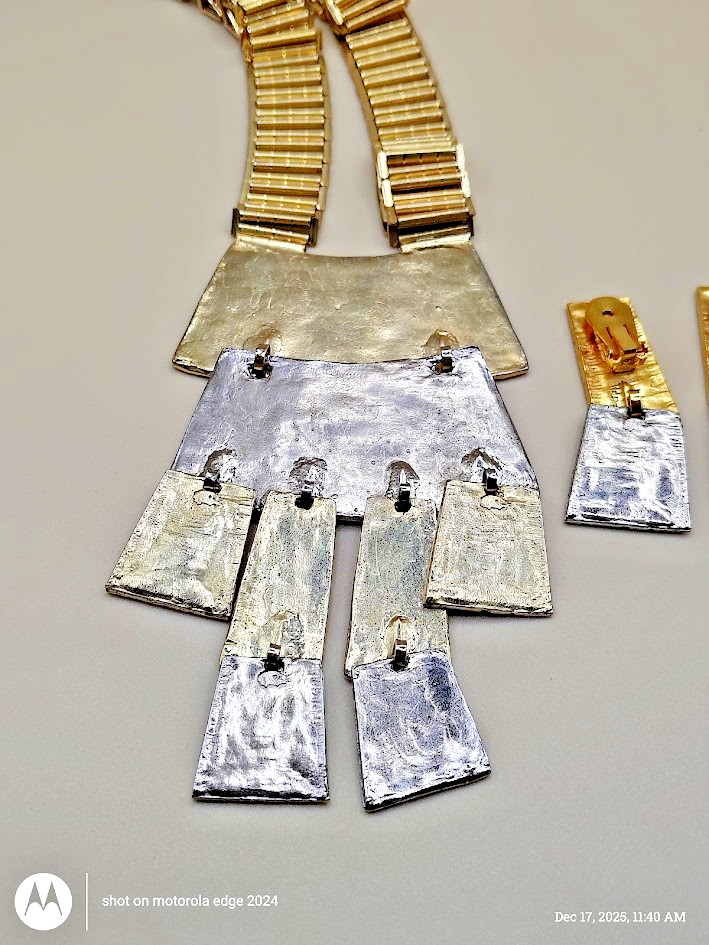 VINTAGE BRUTALIST MODERNIST MCM PANEL RUNWAY NECKLACE & Earrings /REAL BEAUTY