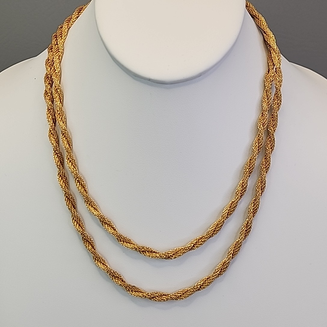 Vintage Mesh Tube Chain Necklace Twist Gold Tone 37″