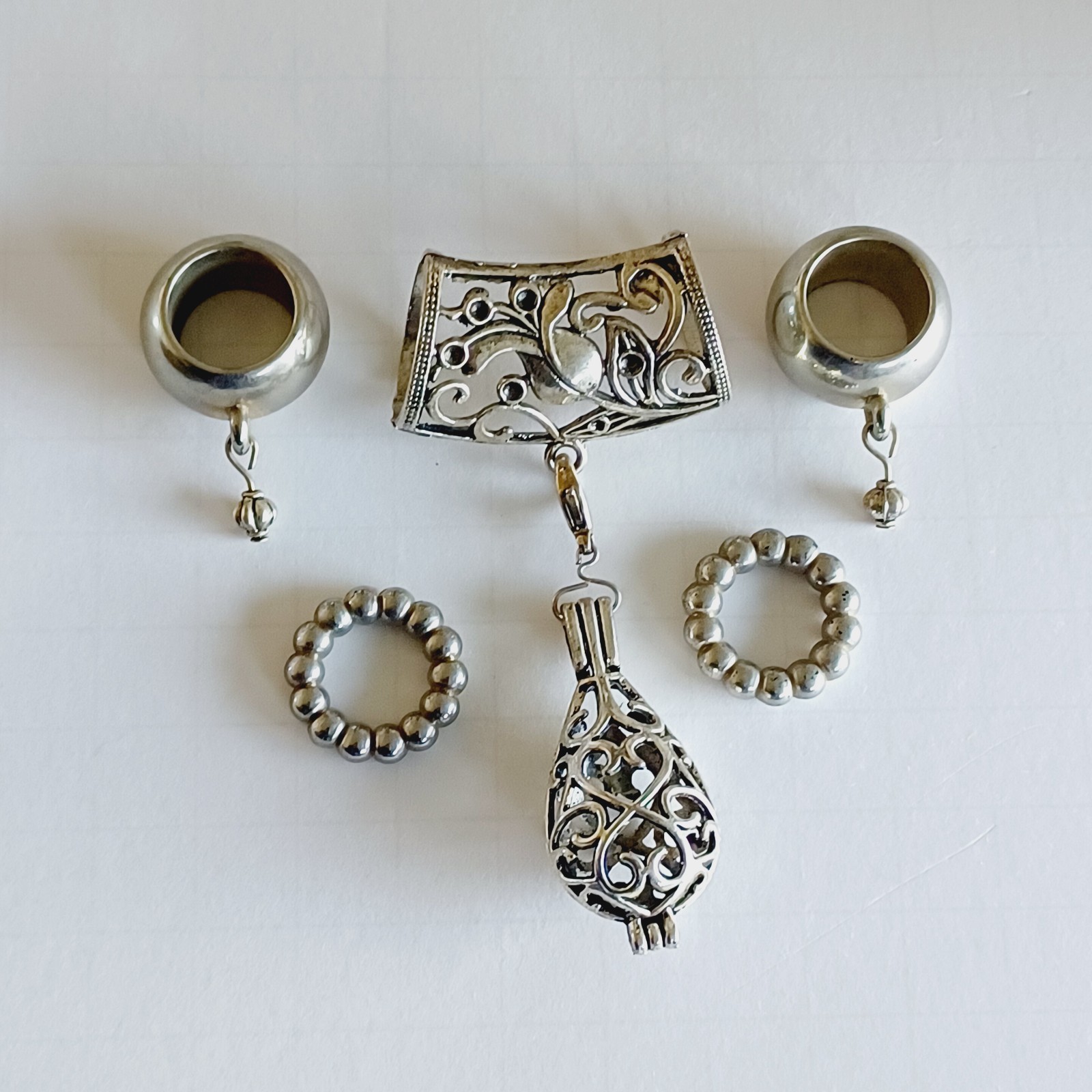 Silver Tone Floral Rings Scarf Bail Ring