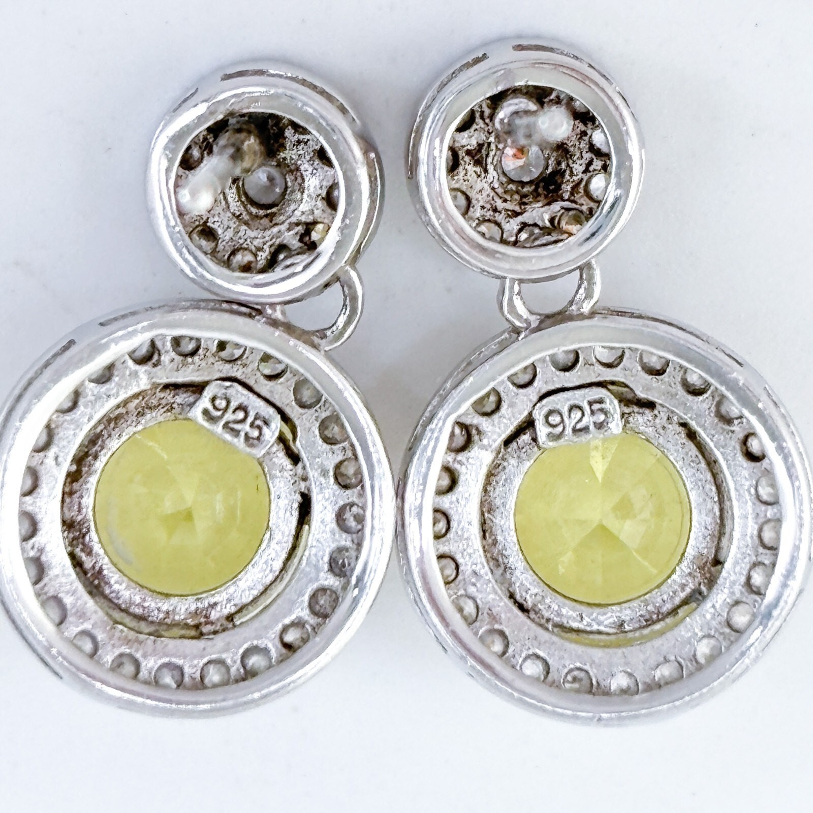 Estate Sterling Silver Citrine Cubic Zirconia Diamond Accent Dangle Earrings
