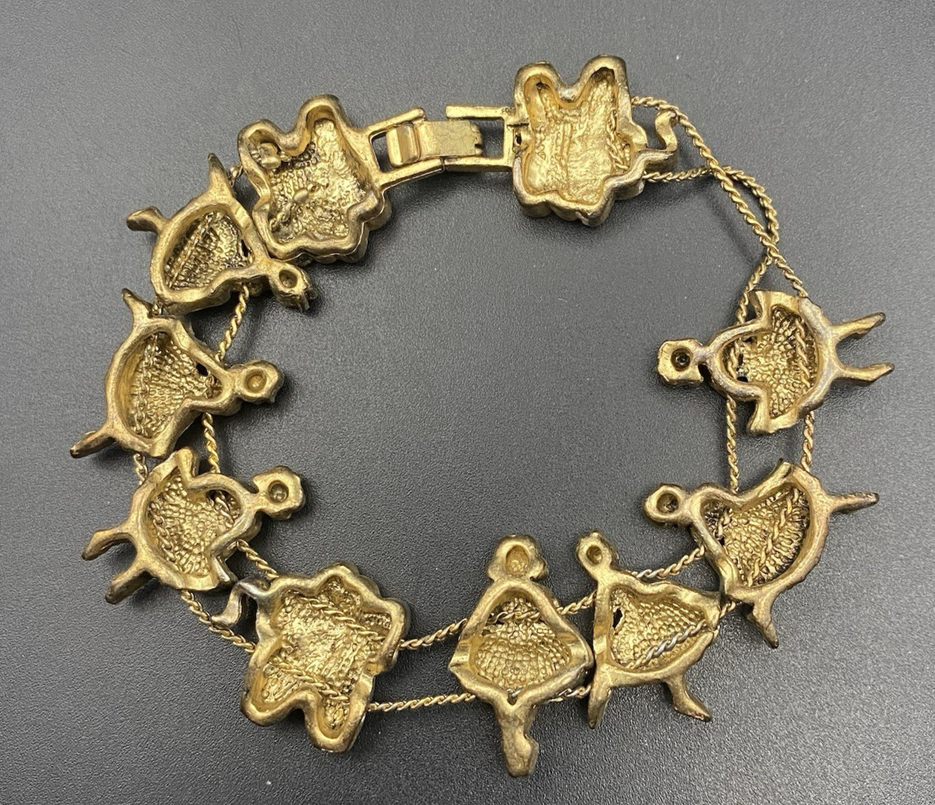 Vtg Ballerina Slide Charm Bracelet Ballet Dance Slippers Silver Wash Gold Tone
