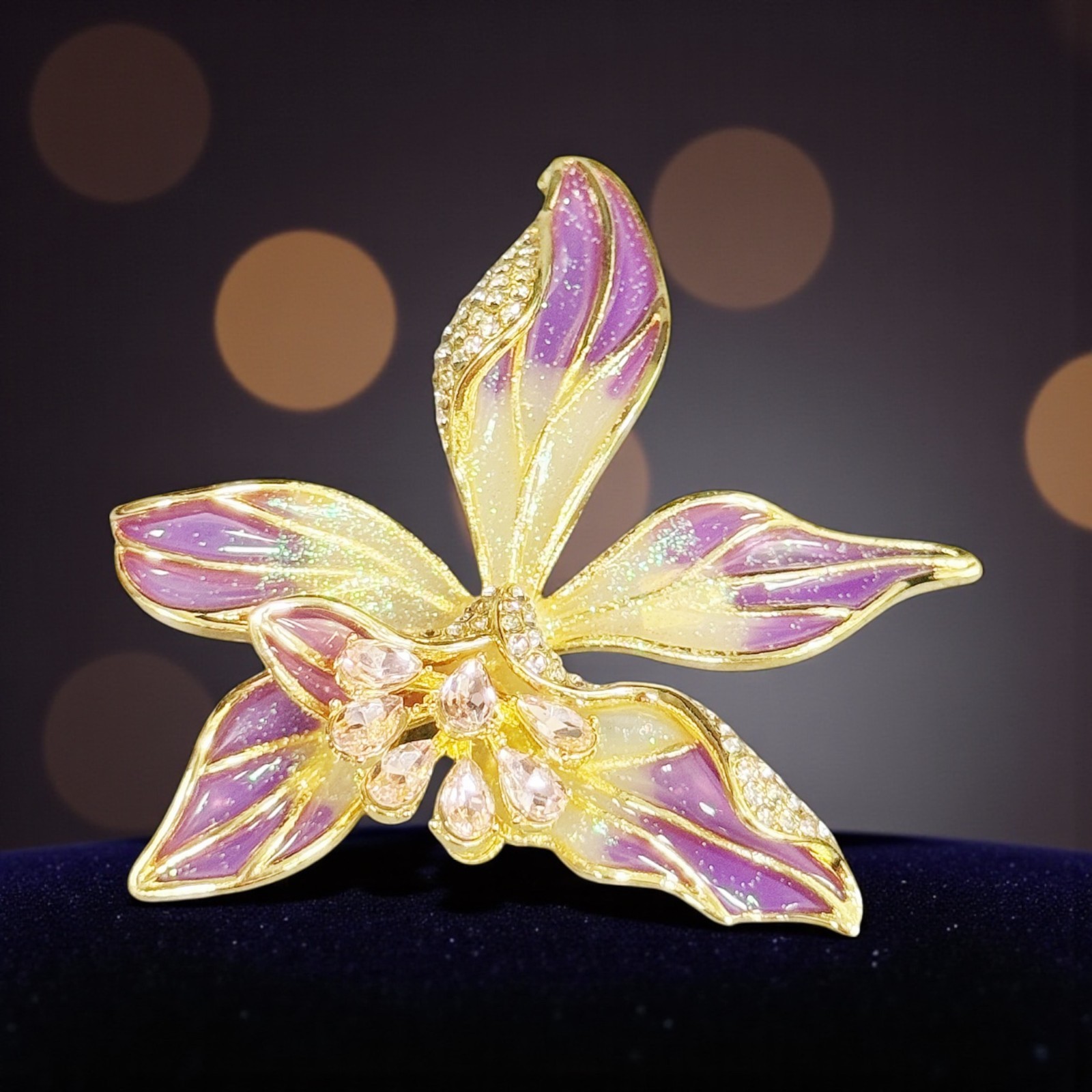 Orchid flower brooch, Statement brooch, pink crystal brooch, Hat brooch pin