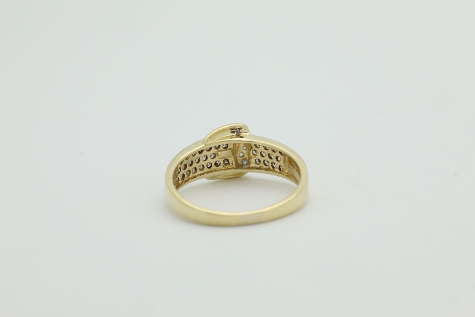 Vintage 1990’s 10K Yellow Gold Belt Ring w/ Champagne & White Diamonds-Size 9.0