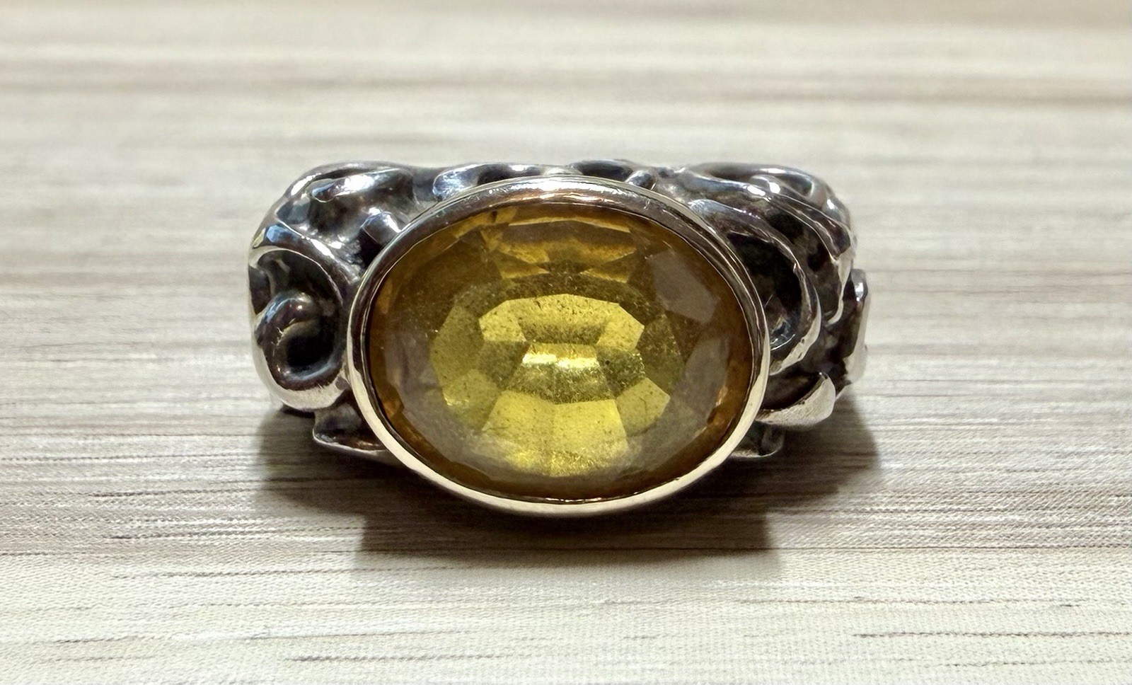 Dian Malouf Sterling Silver & 14K Gold Abstract Swirl Citrine Ring, Size 8