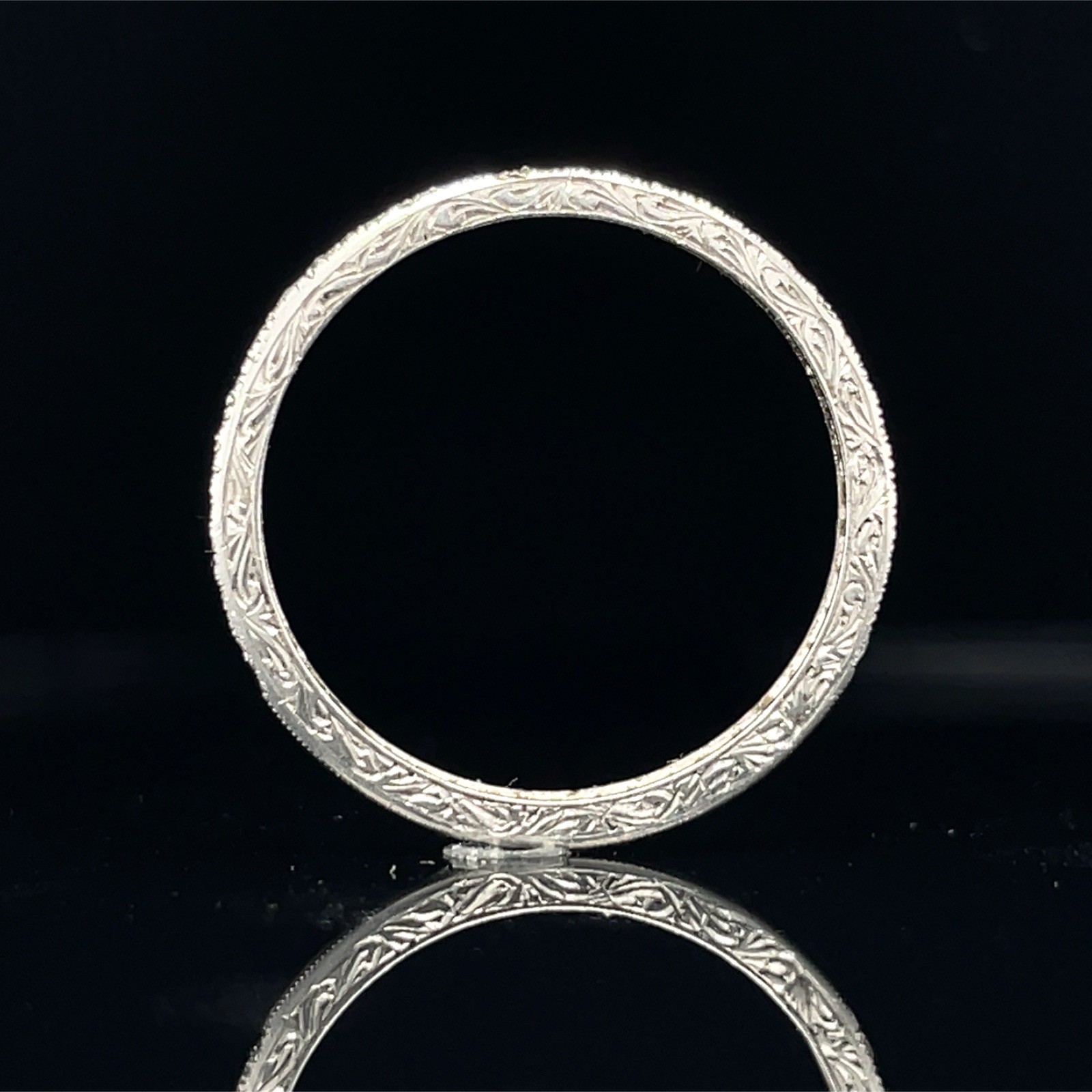 Art Deco 0.35 Carat D VVS2 Platinum Diamond Band With Hand Engraving Ring Size 6