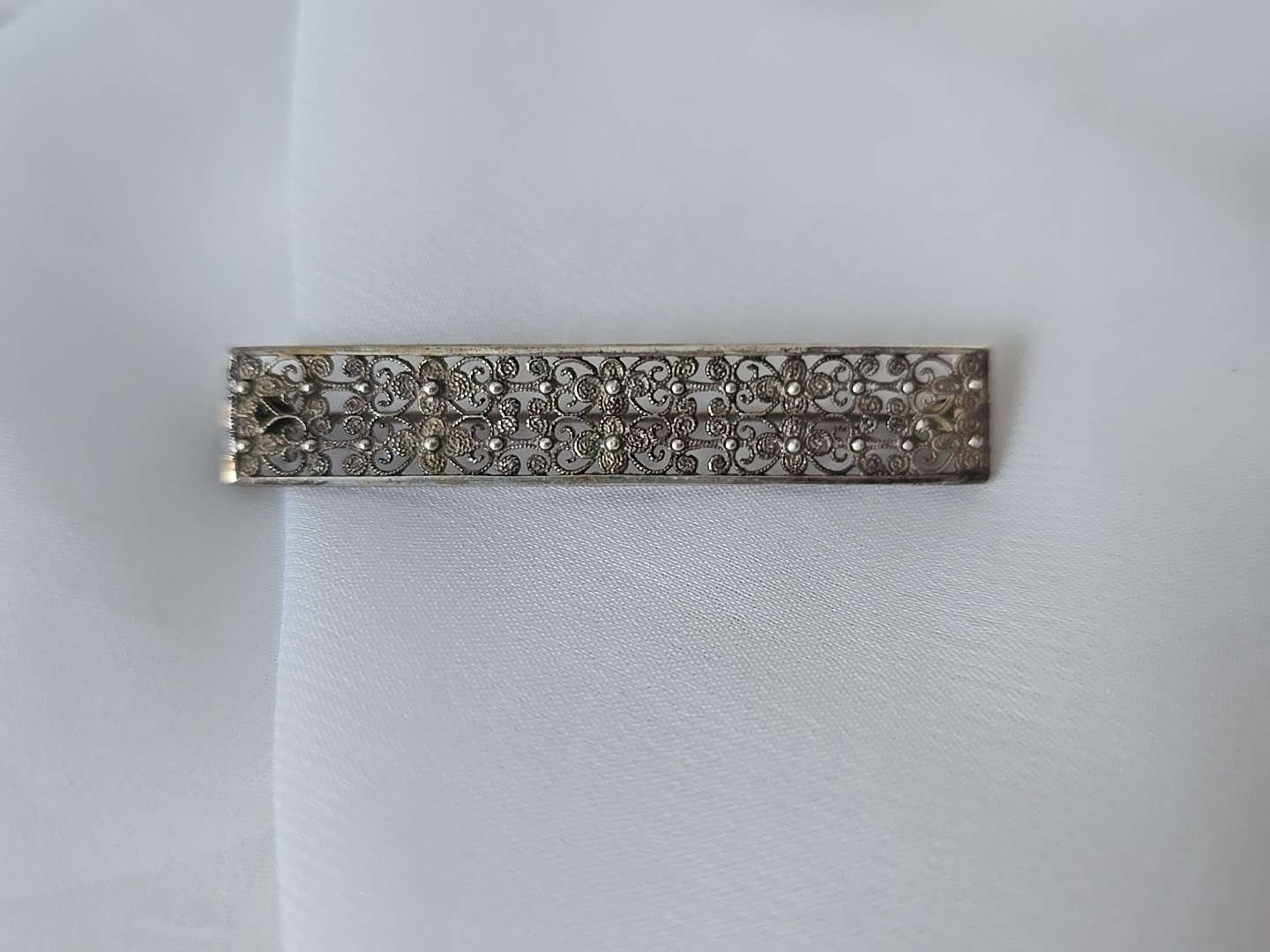 Art Nouveau 835 Silver Cannetille Wirework Flowers Filigree Bar Pin