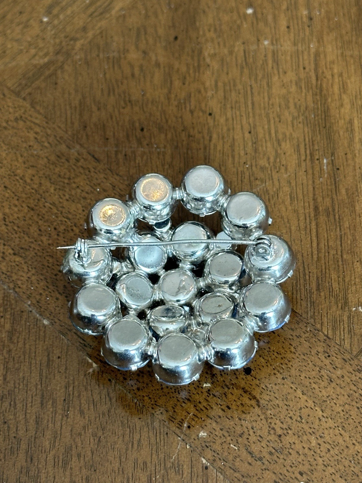 Vintage Light Blue Rhinestone Layered Round Cluster Brooch Silver Tone Nice!