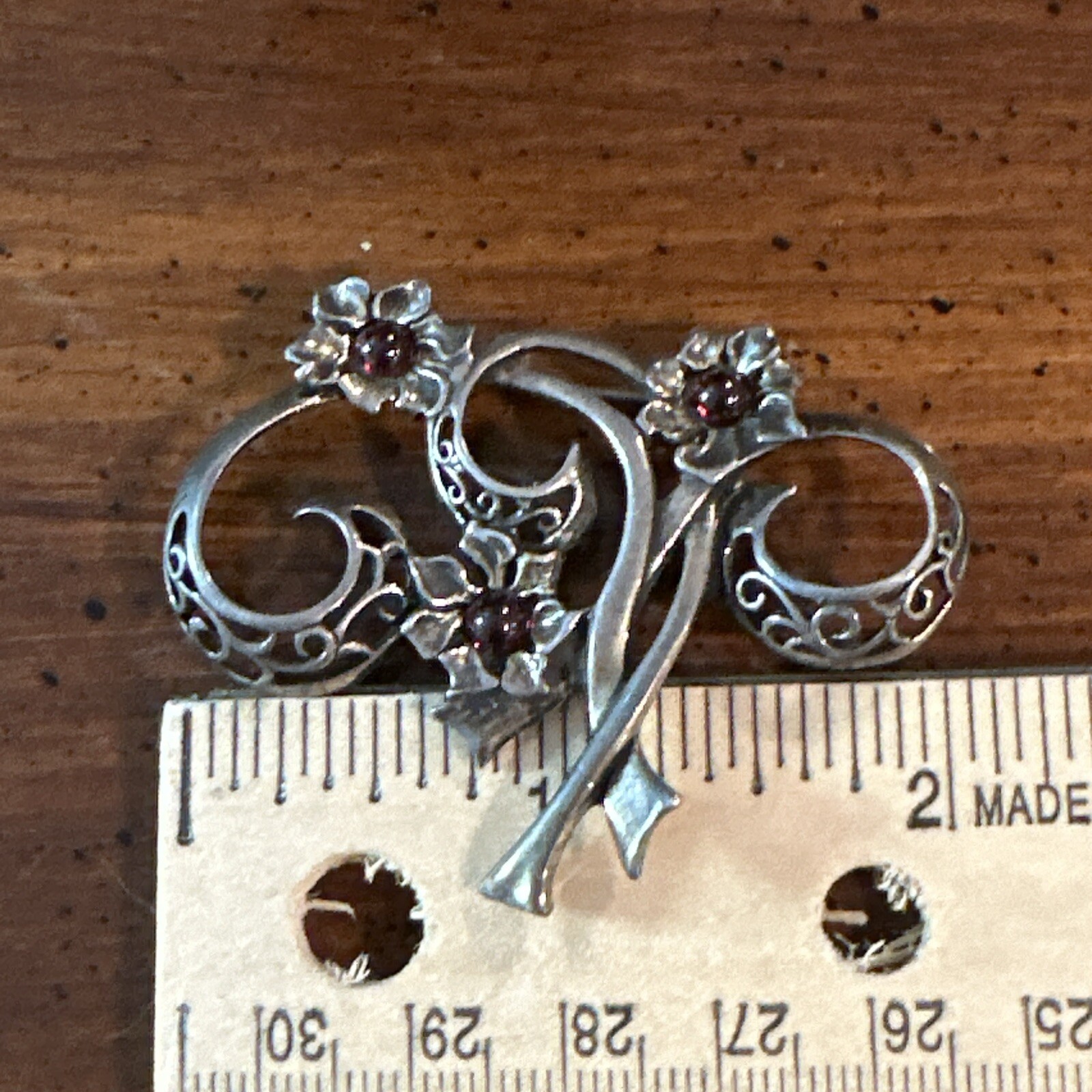 Sterling Silver Garnet Red Stone Brooch Signed Jz Jezlaine 925