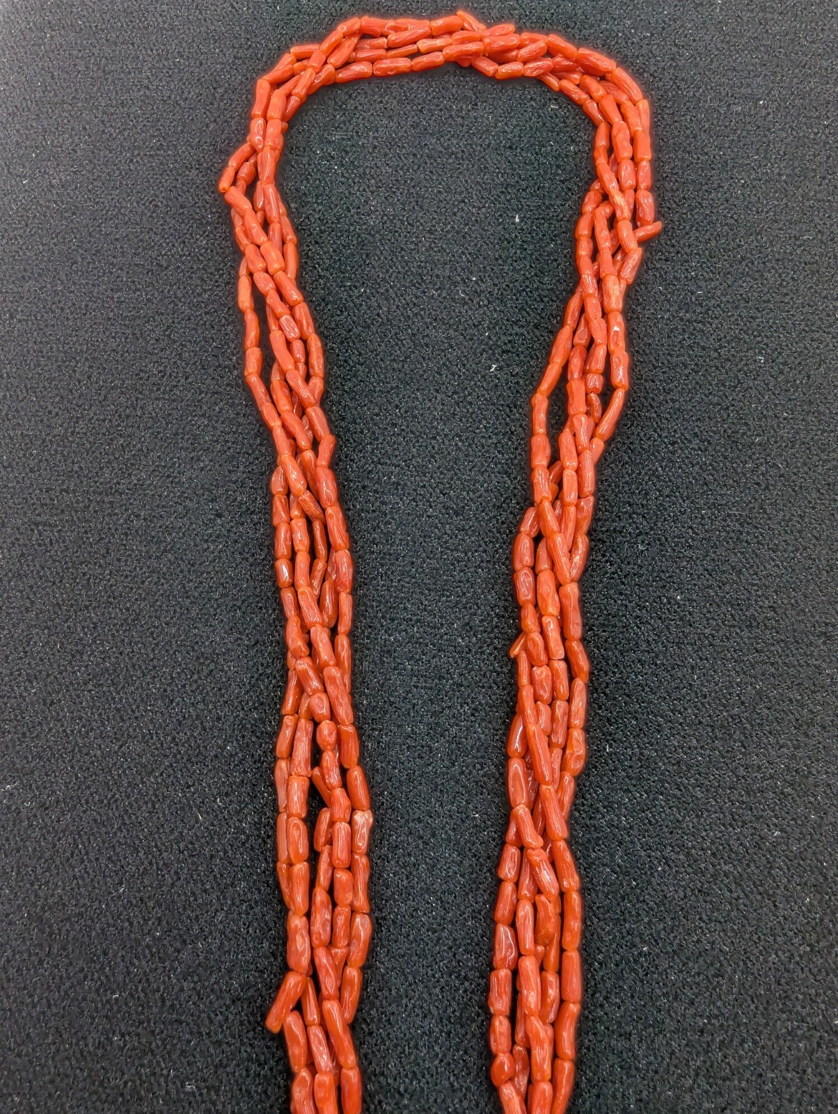 Coral Necklace 5 Strand Vintage Undyed Natural Red Coral Small Tube Beads 16.2gm
