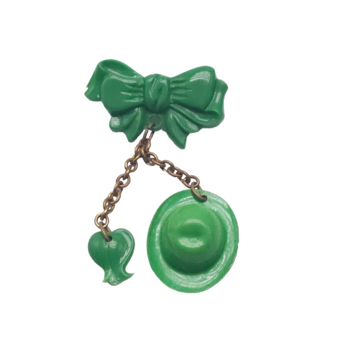 St. Patrick’s Day Green Shamrock Leprechaun Hat Bow Brooch Pin VTG