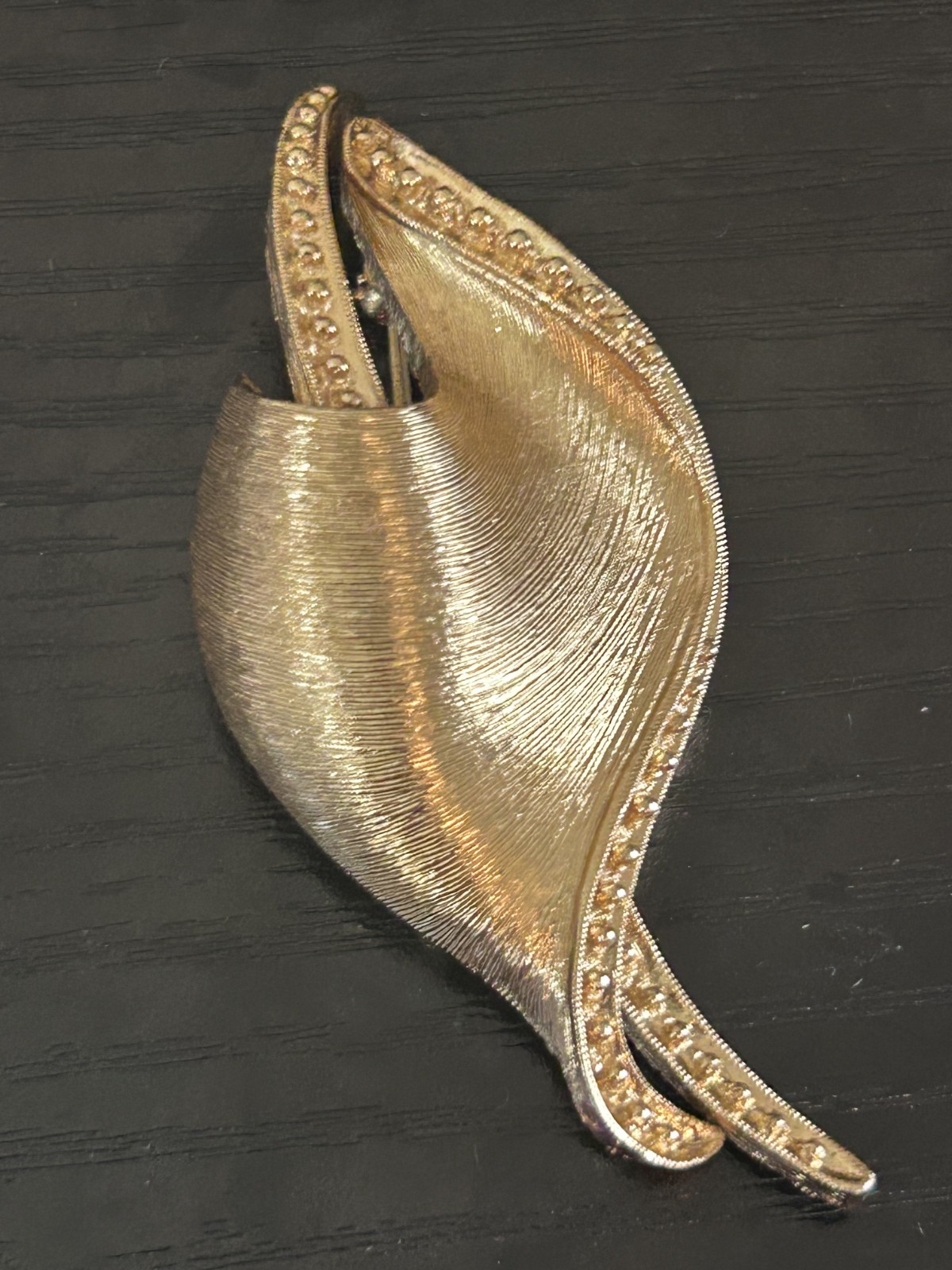 Vintage Wave-Shaped Ribbon Monet Brooch Brushed Gold Tone