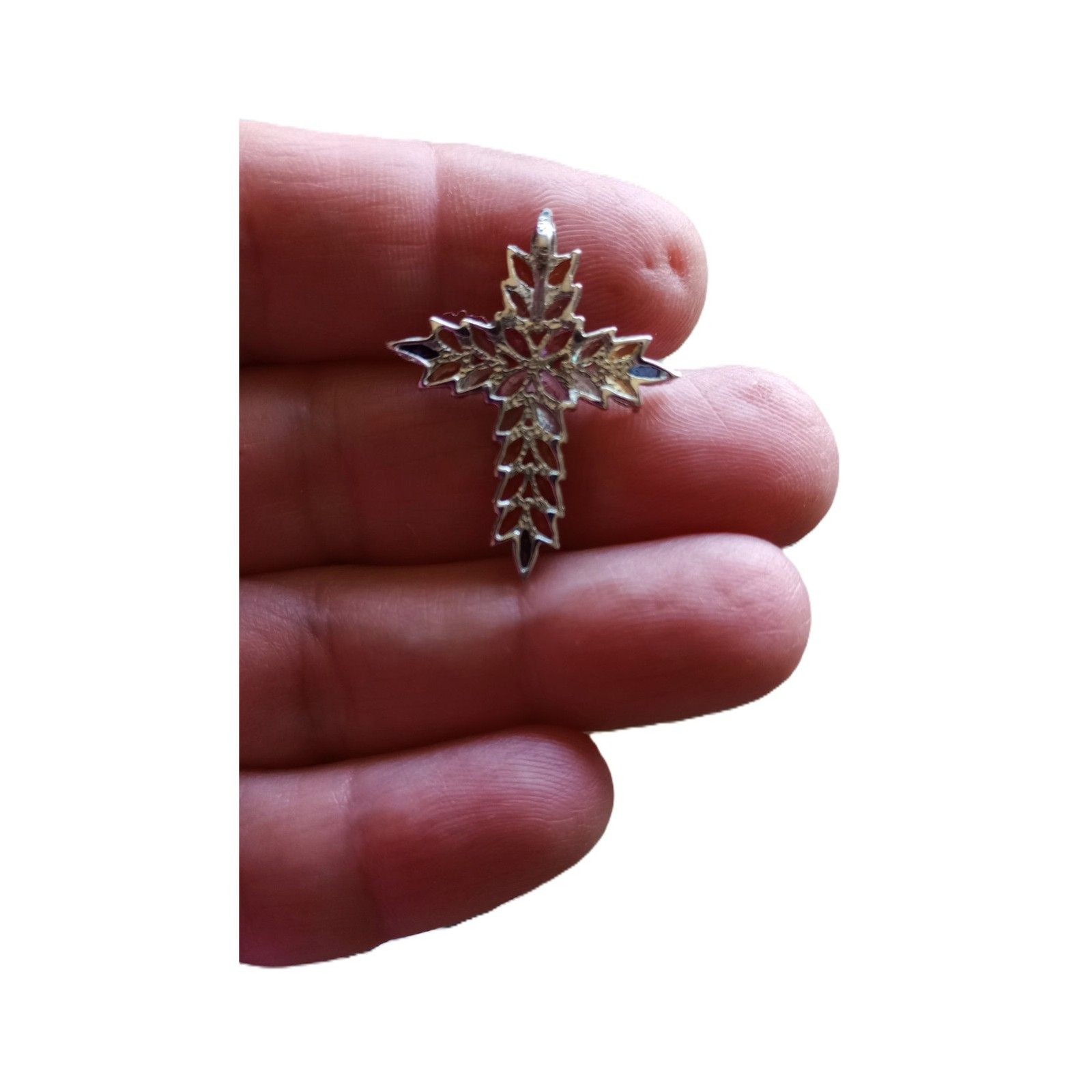 Sapphire Cross Pendant Prong Set Sterling Silver Multi Color pear cut 2.28g