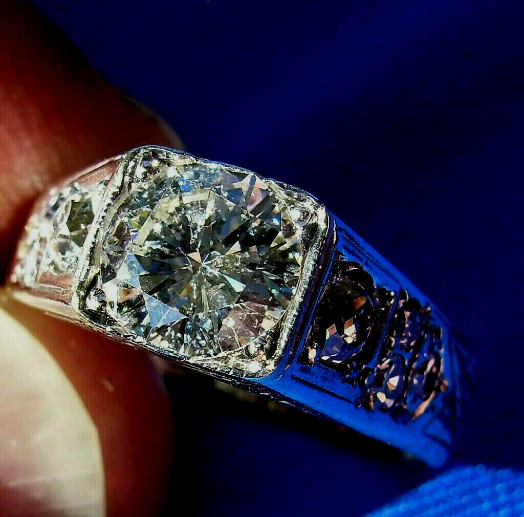 Original EARTH MINED DIAMOND Deco Engagement Ring Vintage SOLID 14K WHITE GOLD