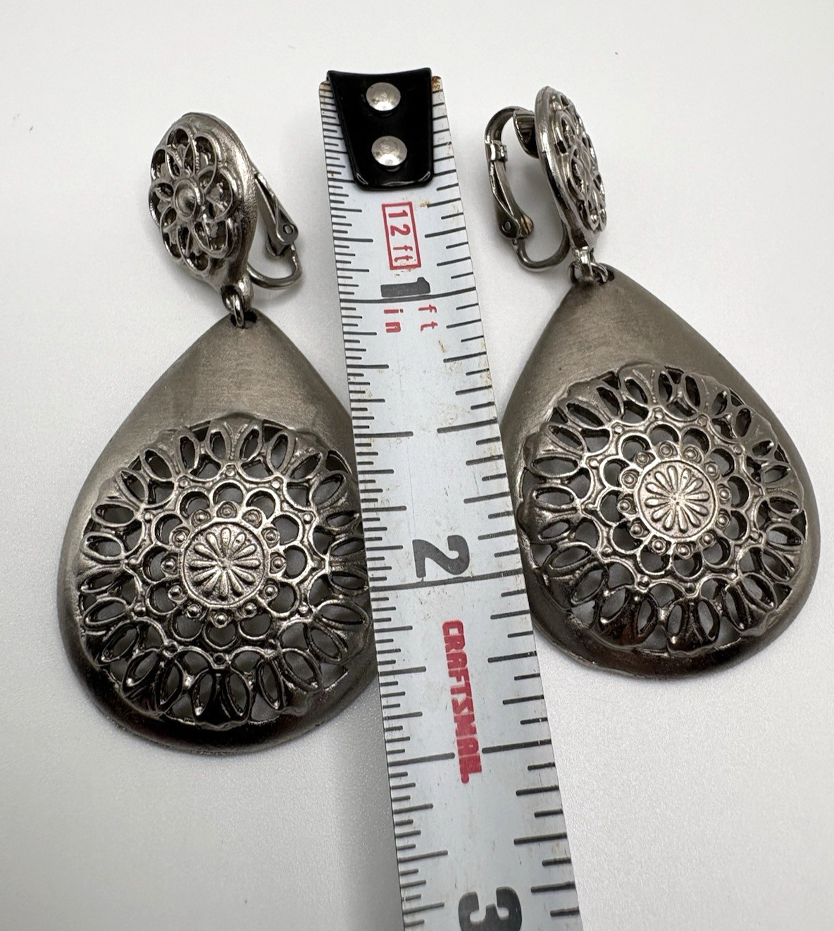 Silver Tone 10″ Vintage Adjustable Necklace & Clip On Earrings Glam Goth