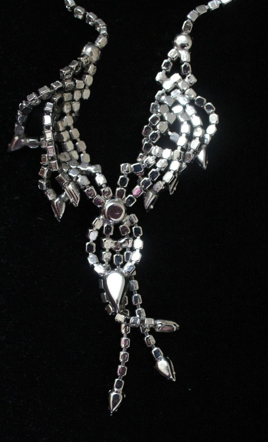 Vintage Clear Rhinestone Layered Dangling Fringe Choker Necklace 15 1/2″