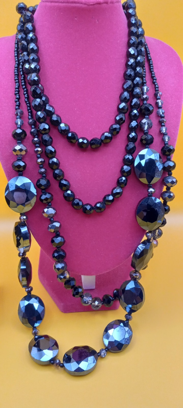 Vintage Black Faceted Crystal Glass Small Jewelry Lot