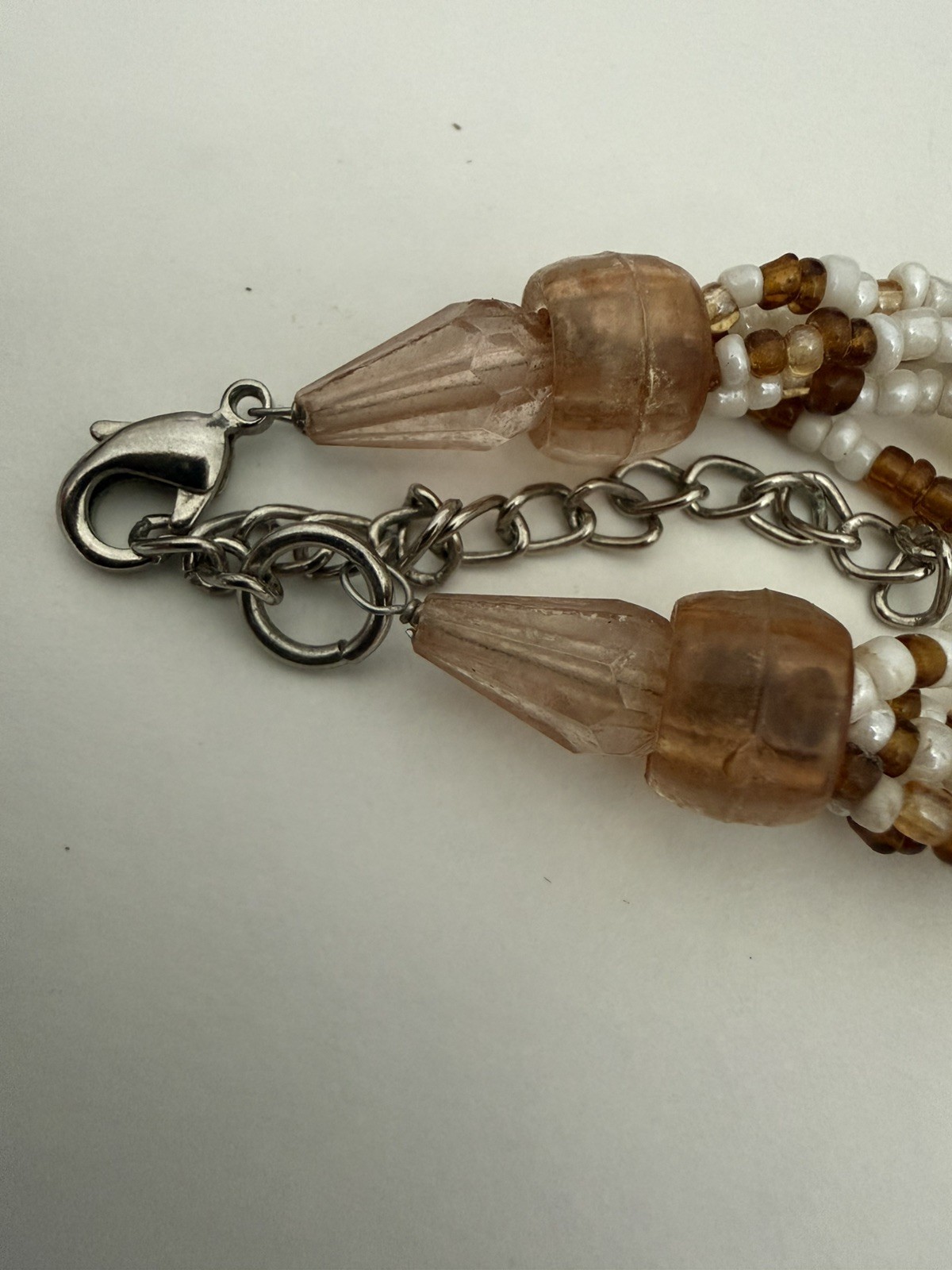 Vintage Multi-Strand Seed Bead Necklace Brown White Glass Beads Boho Layered