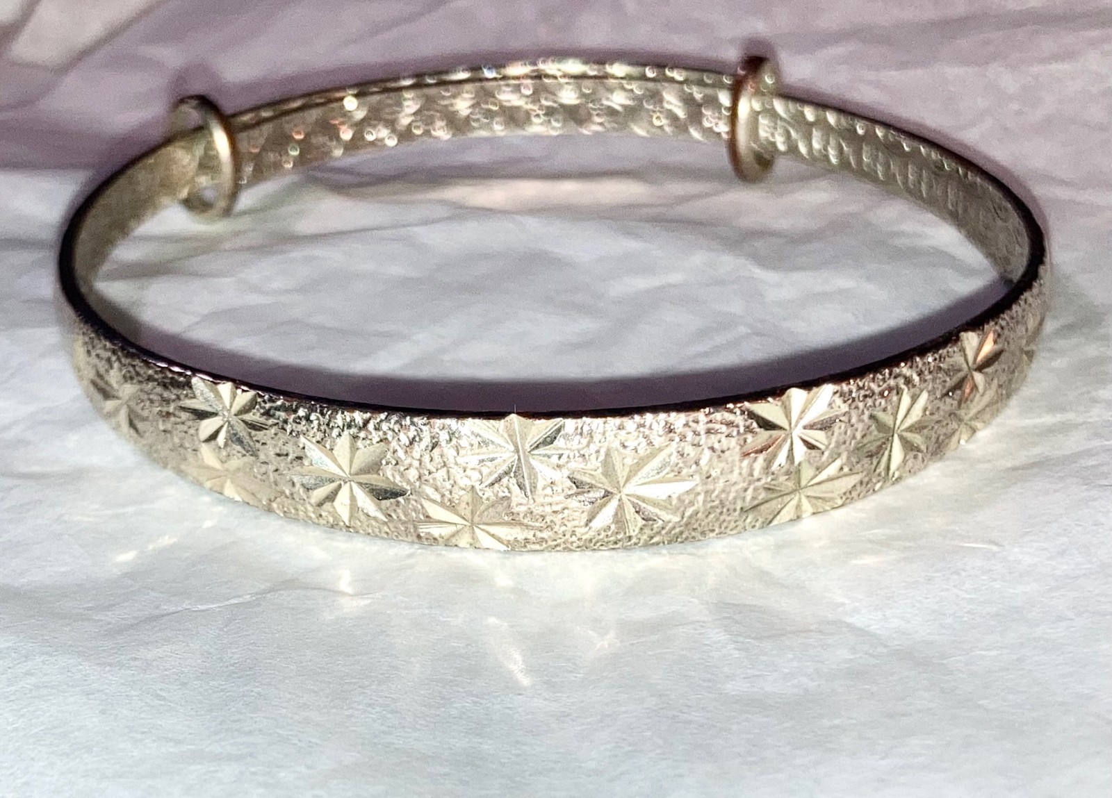 Sterling Silver Starburst Bangle Bracelet Vtg Mid Century Modern Adjustable