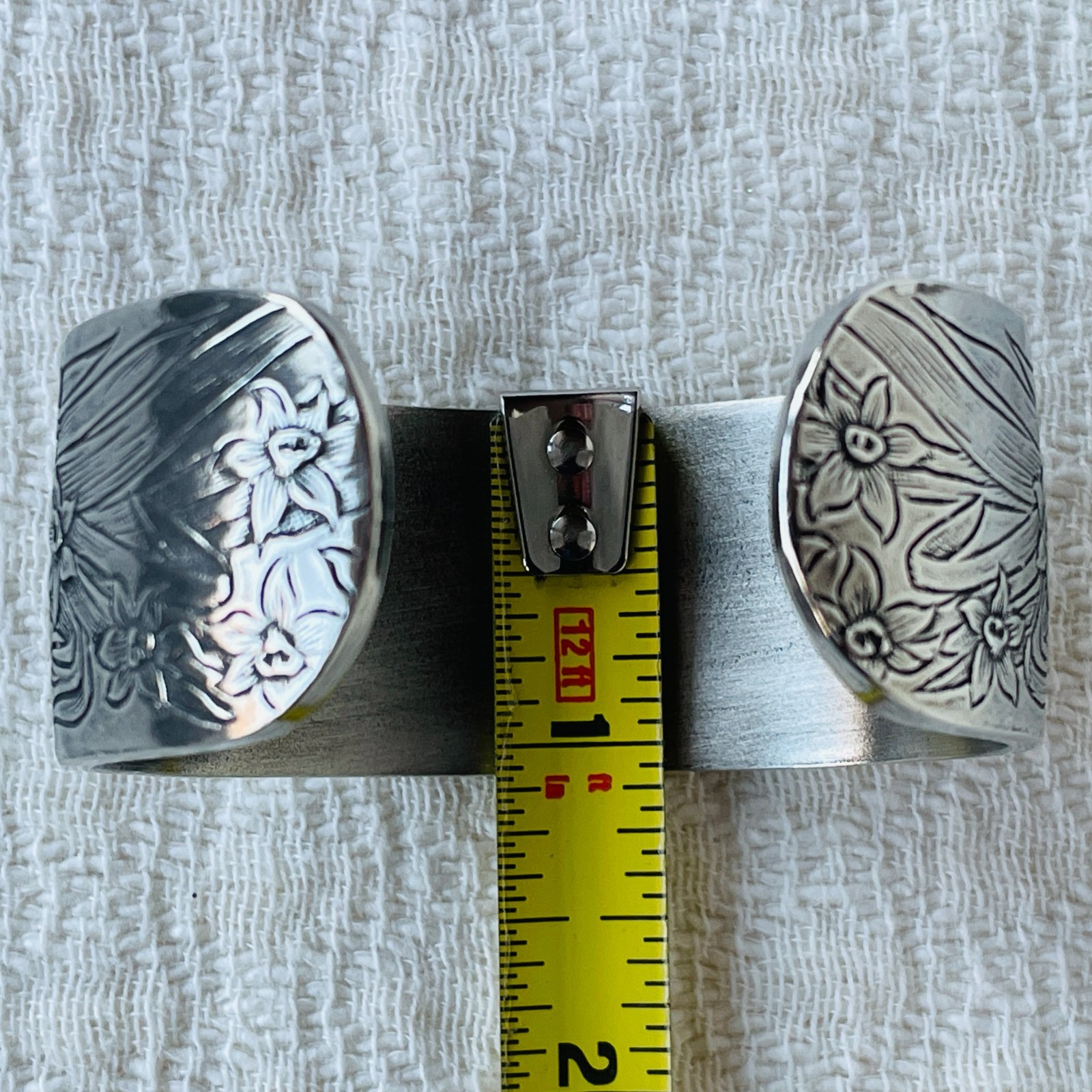 Vintage Salisbury Pewter March Flower Wide Cuff Bracelet, Adjustable, Never Worn