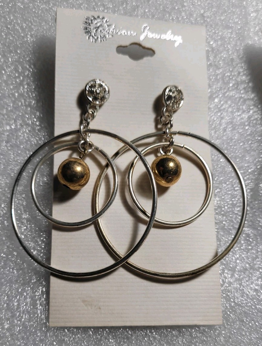 6 Pairs NEW VINTAGE DANGLE HOOPS EARRINGS PIERCED DROP BIG CLASSIC • OLD STOCK