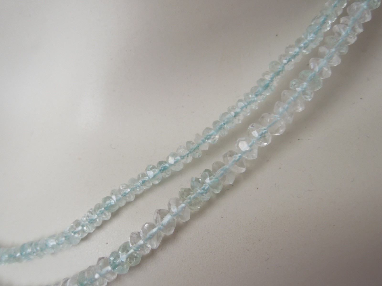 Aquamarine Necklace 375 Gold 2 Strand Faceted Rondelle 19,1 g/45 cm/Ø 0,3-0,4cm