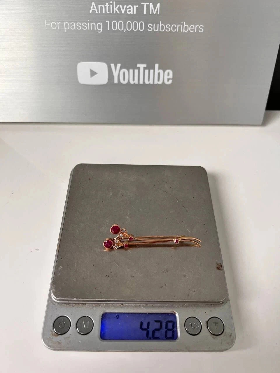 Vintage Soviet Solid Rose Gold Ruby Brooch 583 14K USSR Original 4.28 g