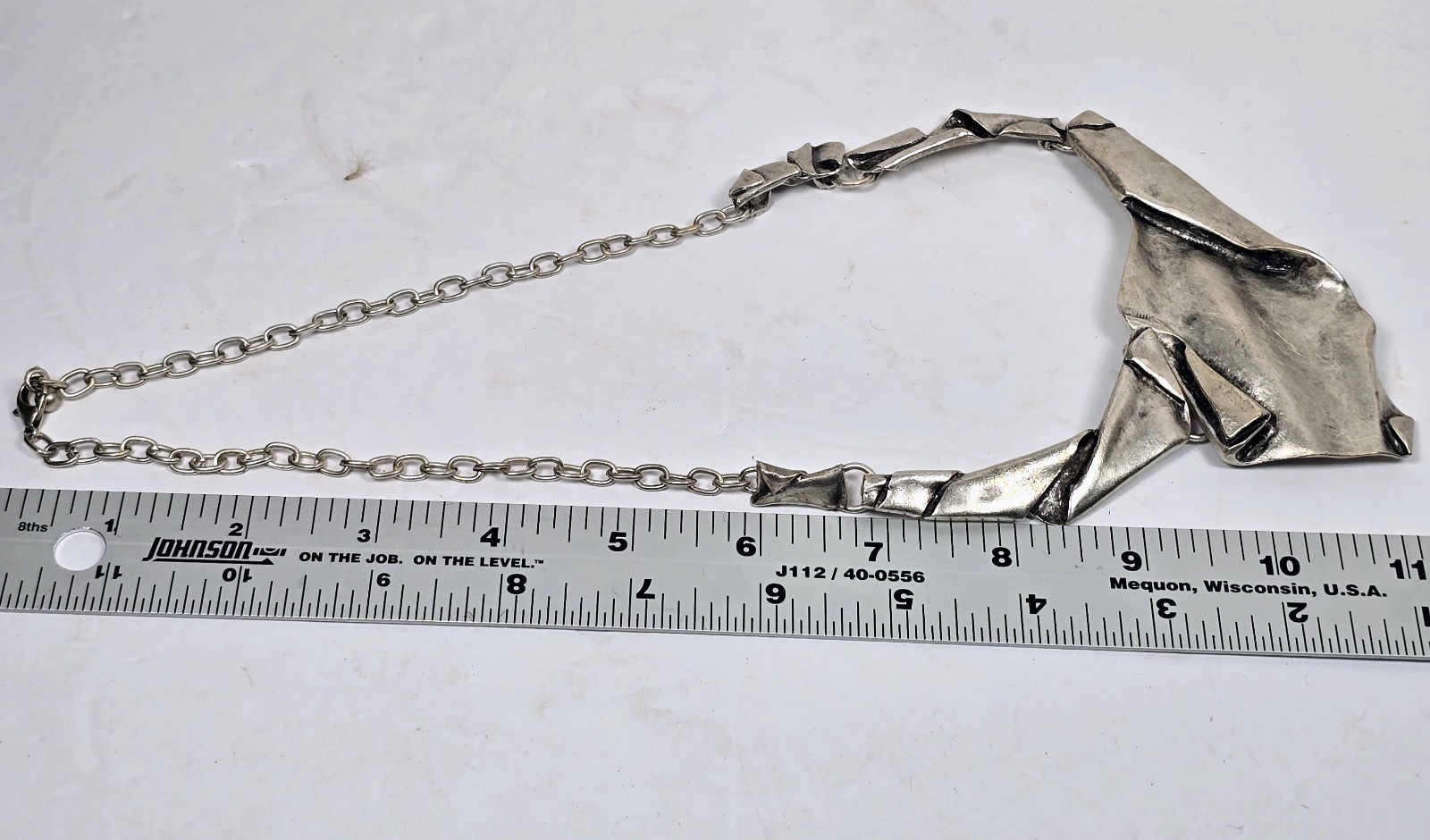 Vintage Brutalist Silver Tone Statement Necklace Sculptural Modernist Artisan…