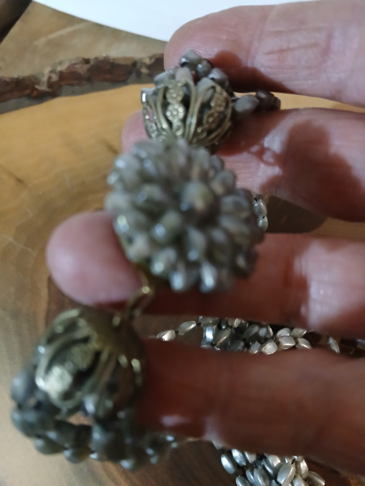 Vintage Gray Pearl Bead 12- Strand Necklace Beautiful Ends, Clasp 12″.