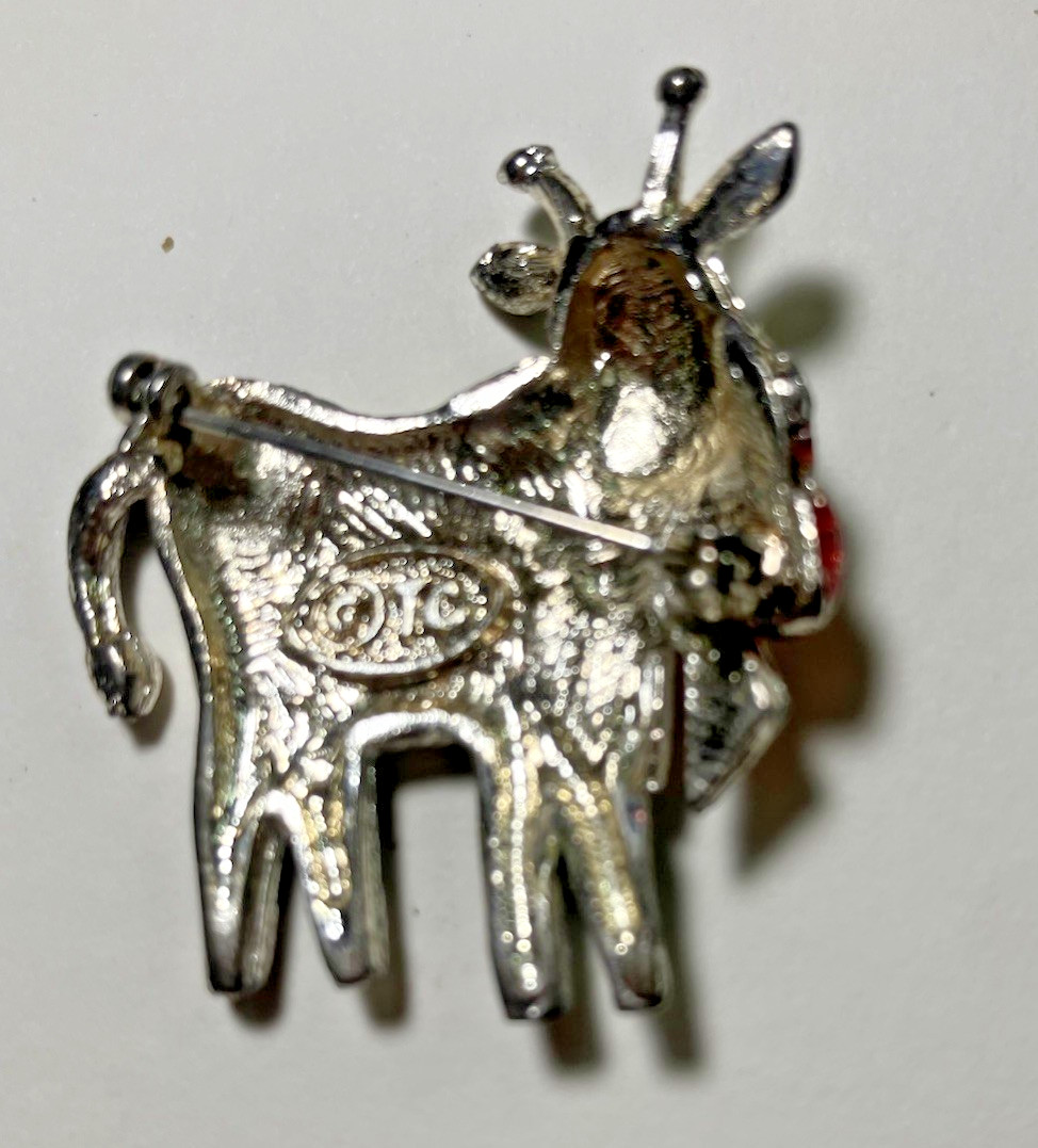 Vtg Signed T C Silver Metal Base Brooch Black & White Enamel Holstein Cow