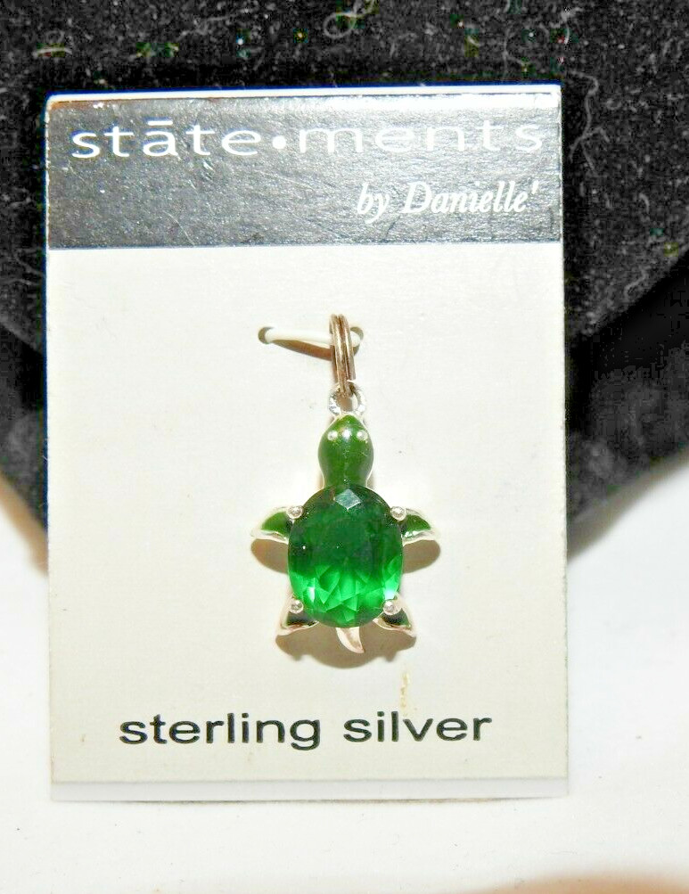 Vintage Statements by Danielle Sterling Silver w Green Stone Turtle charm