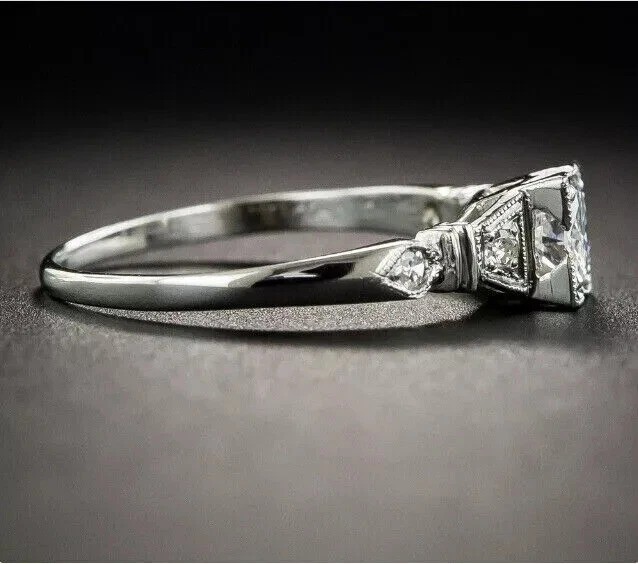 Art Deco Style Bridal 2Ct Lab Created Diamond Wedding 14K White Gold Finish Ring